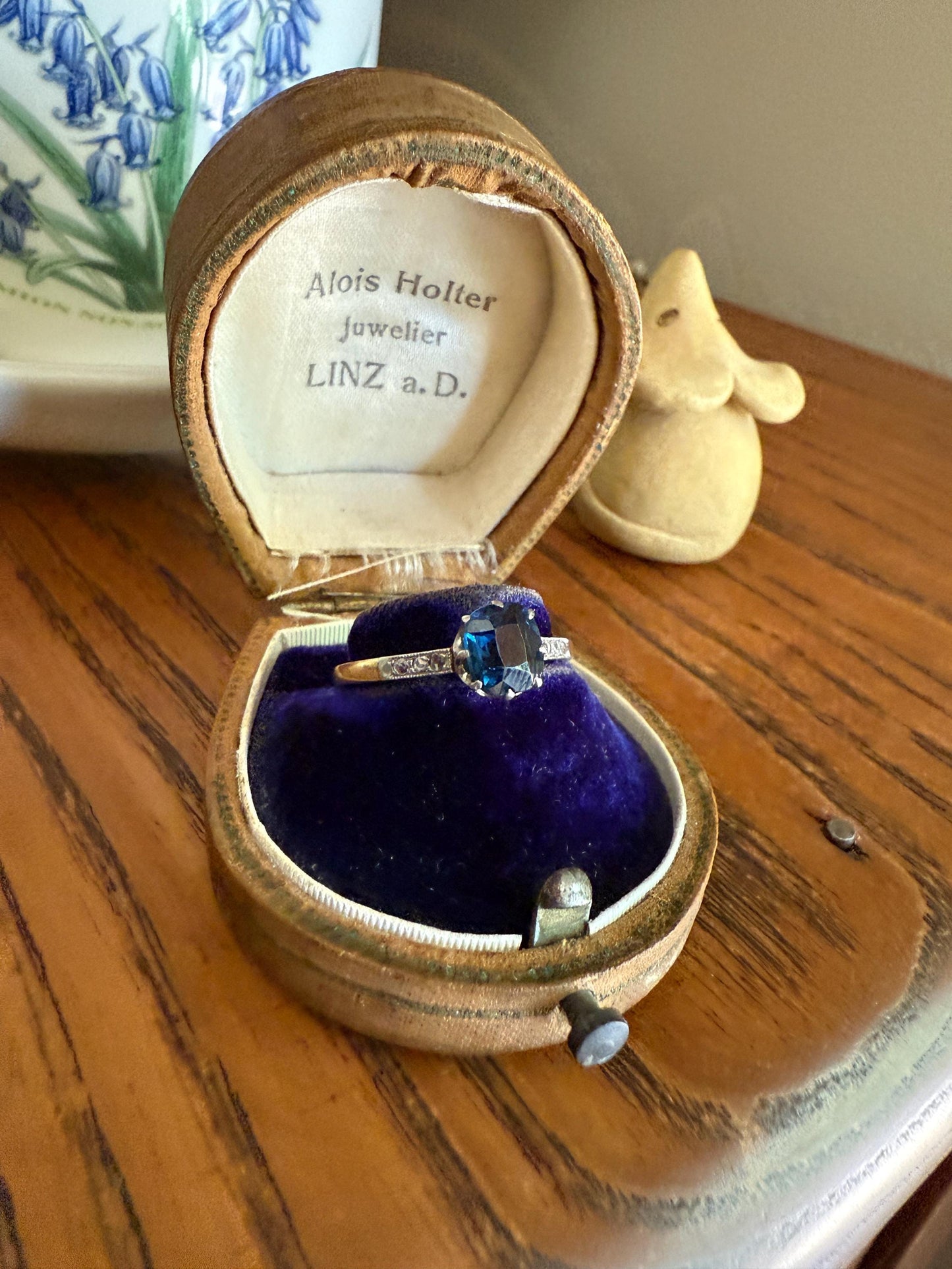 French Antique Old Cut Blue Green SAPPHIRE Rose Cut DIAMOND Natural Antique Solitaire w/ Accents Alt Engagement Ring Stacker Belle Epoque