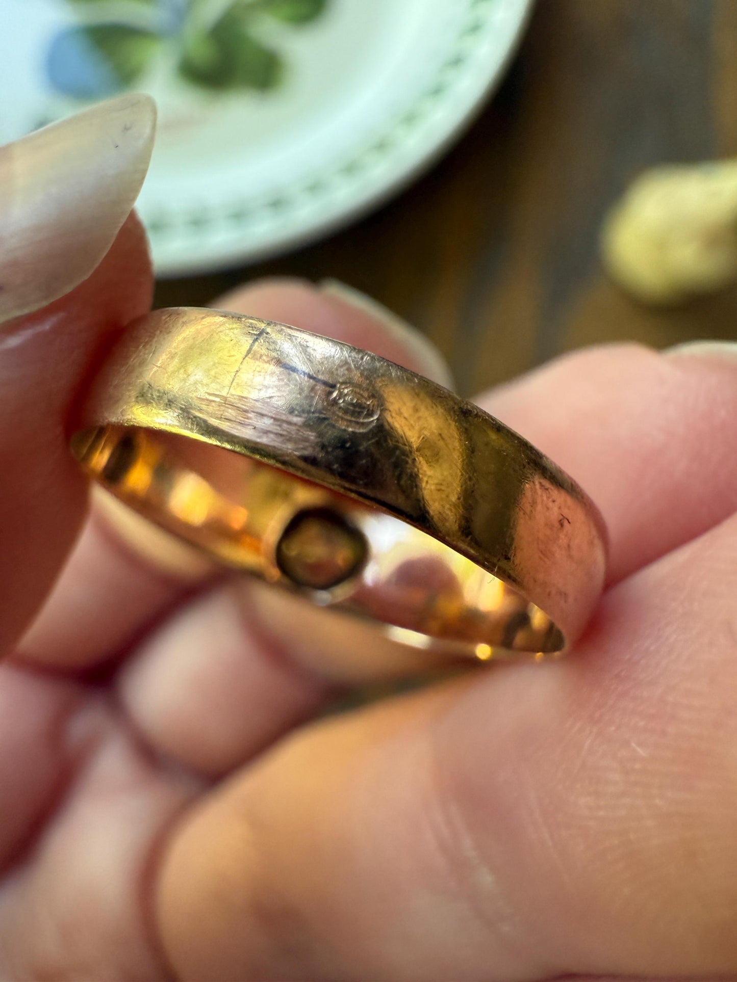 Antique Eye Clean .3 Carat Fancy Light Greenish YELLOW Old Mine Cut DIAMOND Gypsy Ring 18k Rosy Gold Chunky Band Gift Stacker Unisex OMC
