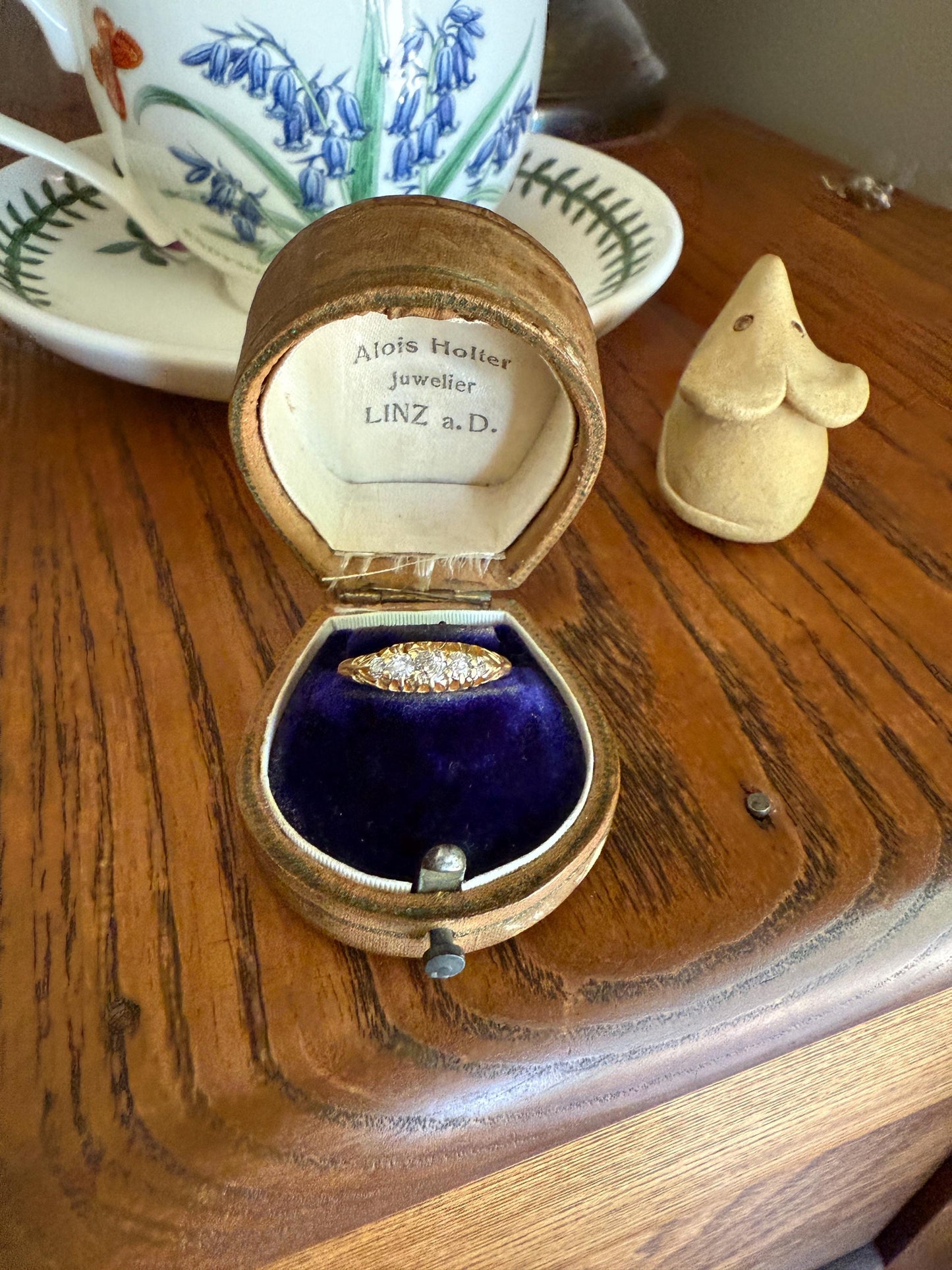 DATED April 17, 1904 Antique 2/3 Carat .65 Ctw Five Stone Old Mine Cut Diamond 18k Gold Band Romantic Gift Wedding Row Stacker Ringstack OMC