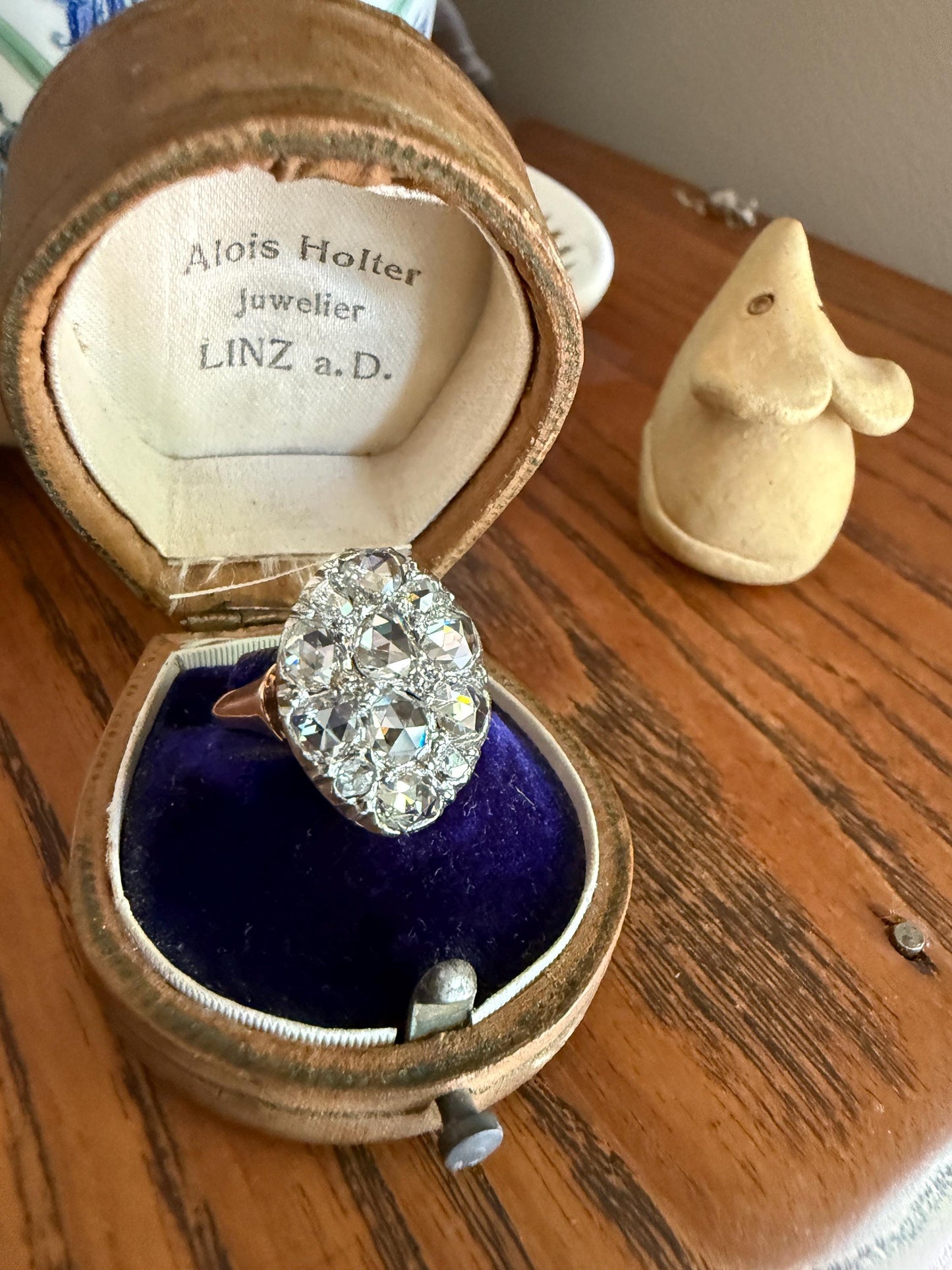 Extraordinary French Antique 3 Carat Scale Dutch Rose Cut DIAMOND 18k Gold Platinum Cluster Oval Stacker Rare Gift Bauble Fiery Disco Ball