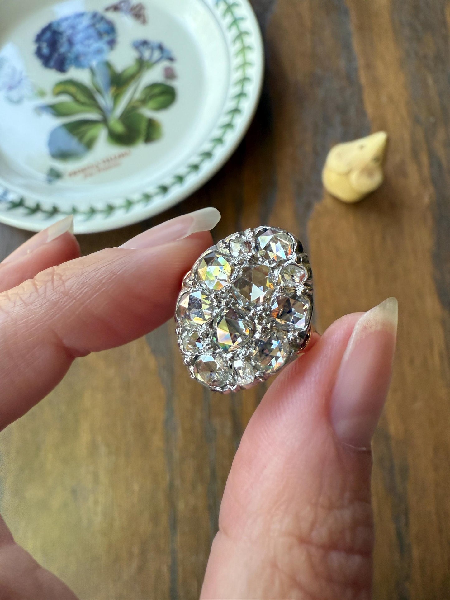 Extraordinary French Antique 3 Carat Scale Dutch Rose Cut DIAMOND 18k Gold Platinum Cluster Oval Stacker Rare Gift Bauble Fiery Disco Ball