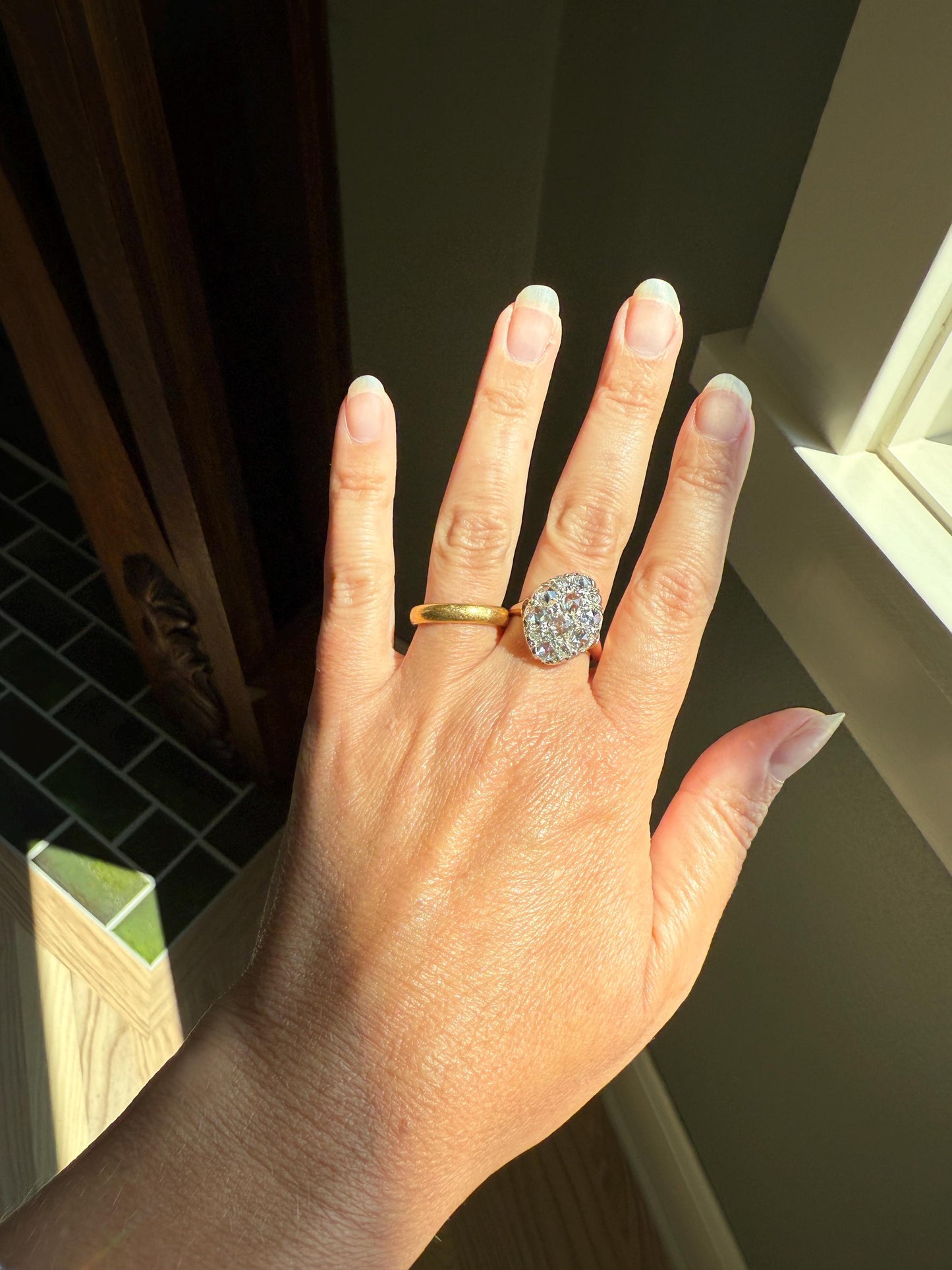Extraordinary French Antique 3 Carat Scale Dutch Rose Cut DIAMOND 18k Gold Platinum Cluster Oval Stacker Rare Gift Bauble Fiery Disco Ball
