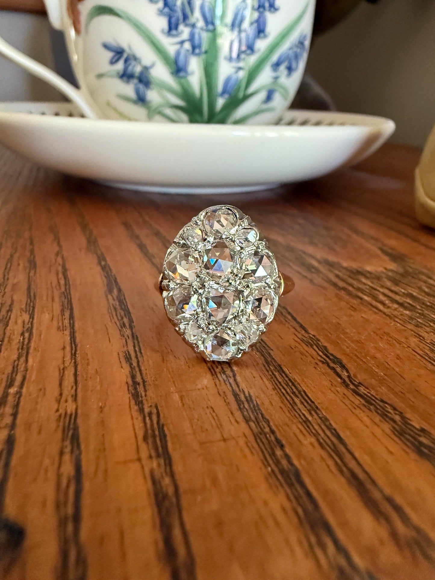 Extraordinary French Antique 3 Carat Scale Dutch Rose Cut DIAMOND 18k Gold Platinum Cluster Oval Stacker Rare Gift Bauble Fiery Disco Ball