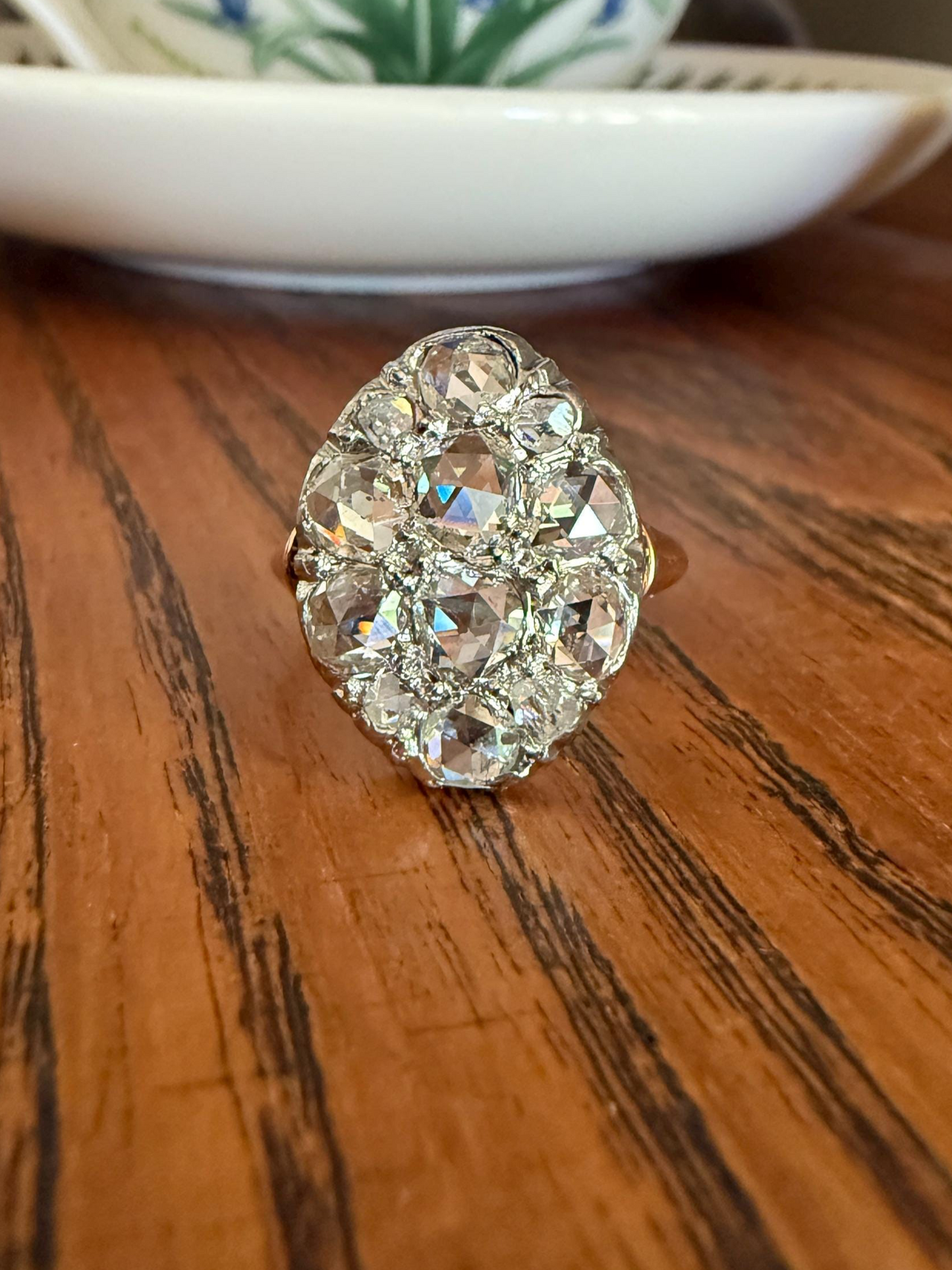 Extraordinary French Antique 3 Carat Scale Dutch Rose Cut DIAMOND 18k Gold Platinum Cluster Oval Stacker Rare Disco Ball Bauble