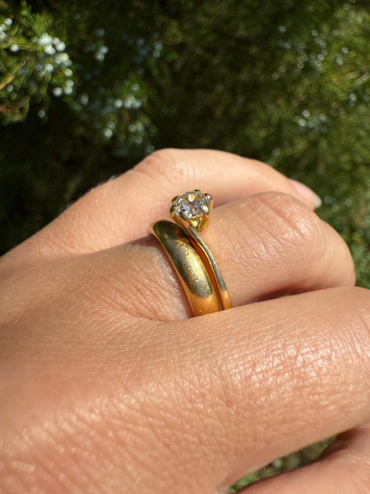 Antique .5 Carat Eye Clean Old Mine Cut Diamond 18k Gold French Swirl Setting Engagement Ring Solitaire Bypass Band Stacker 1/2 Wedding OMC