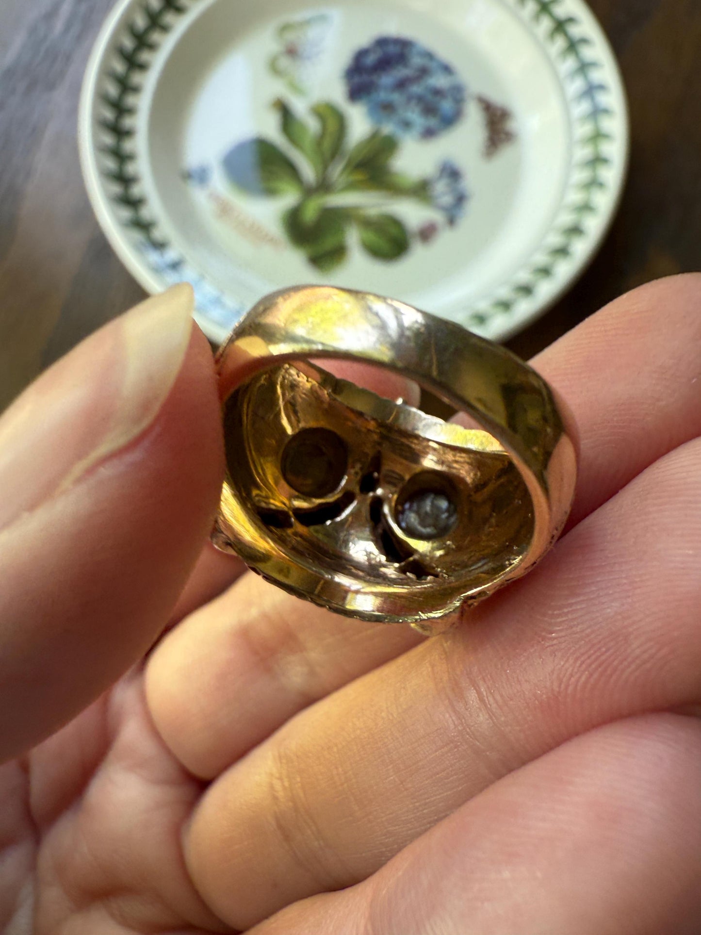 OWL Vintage Figural HEAVY 12.7g 14k Gold Ring Cat's Eye Gray Chrysoberyl Eyes Two Tone Diamond Accents Domed Chunky Unisex Statement Wisdom