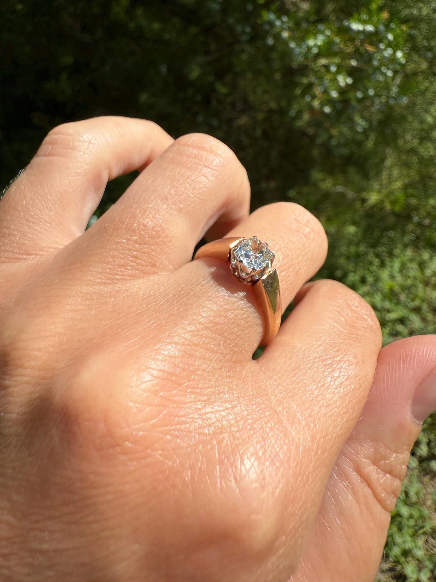 Classic Antique .75 Carat Eye Clean Old Mine Cut Diamond 18k Rosy Gold French Victorian Engagement Ring Solitaire Band Stacker