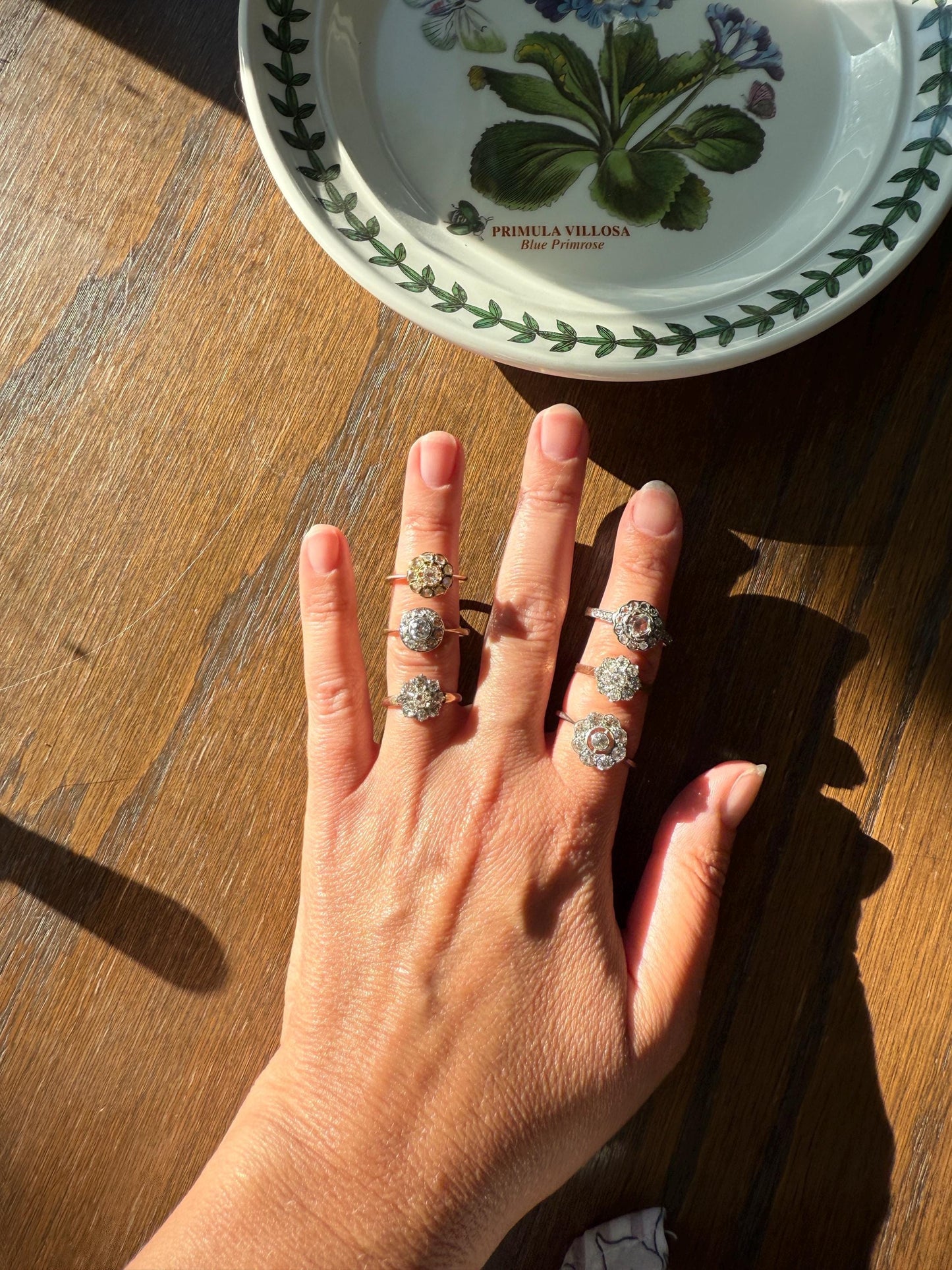 CLUSTER Ring Old Mine Cut Rose Cut DIAMOND Daisy Floral French Victorian Antique 18k Gold Ring Tall Stacker Band Belle Epoque Gift OMC