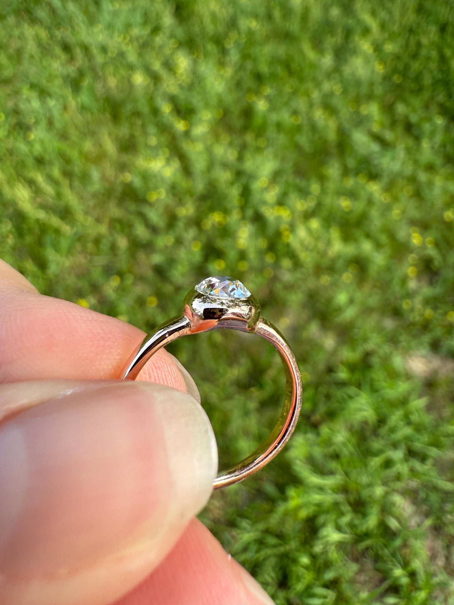 Eye Clean Antique Old Mine Cut DIAMOND Bright White Solitaire in Vintage Bezel Setting 18k Rose Gold Chunky Stacker Minimalist Engagement