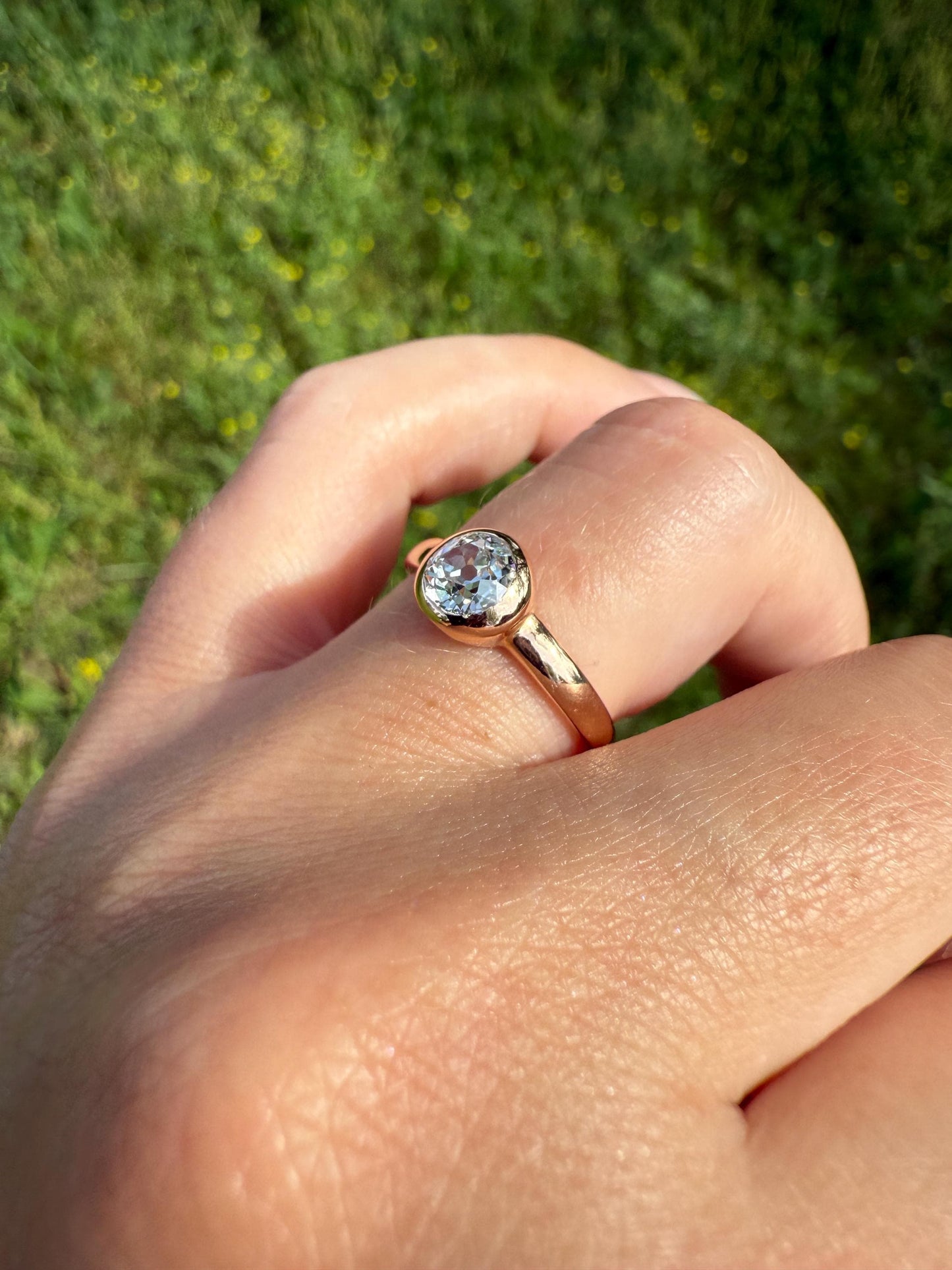 Eye Clean Antique Old Mine Cut DIAMOND Bright White Solitaire in Vintage Bezel Setting 18k Rose Gold Chunky Stacker Minimalist Engagement