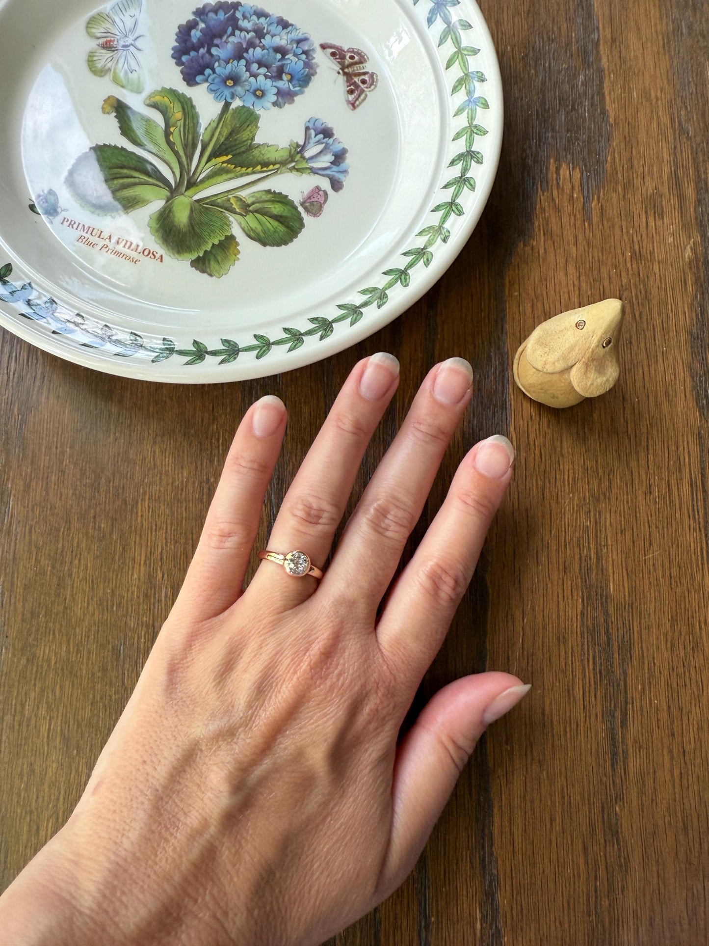Eye Clean Antique Old Mine Cut DIAMOND Bright White Solitaire in Vintage Bezel Setting 18k Rose Gold Chunky Stacker Minimalist Engagement