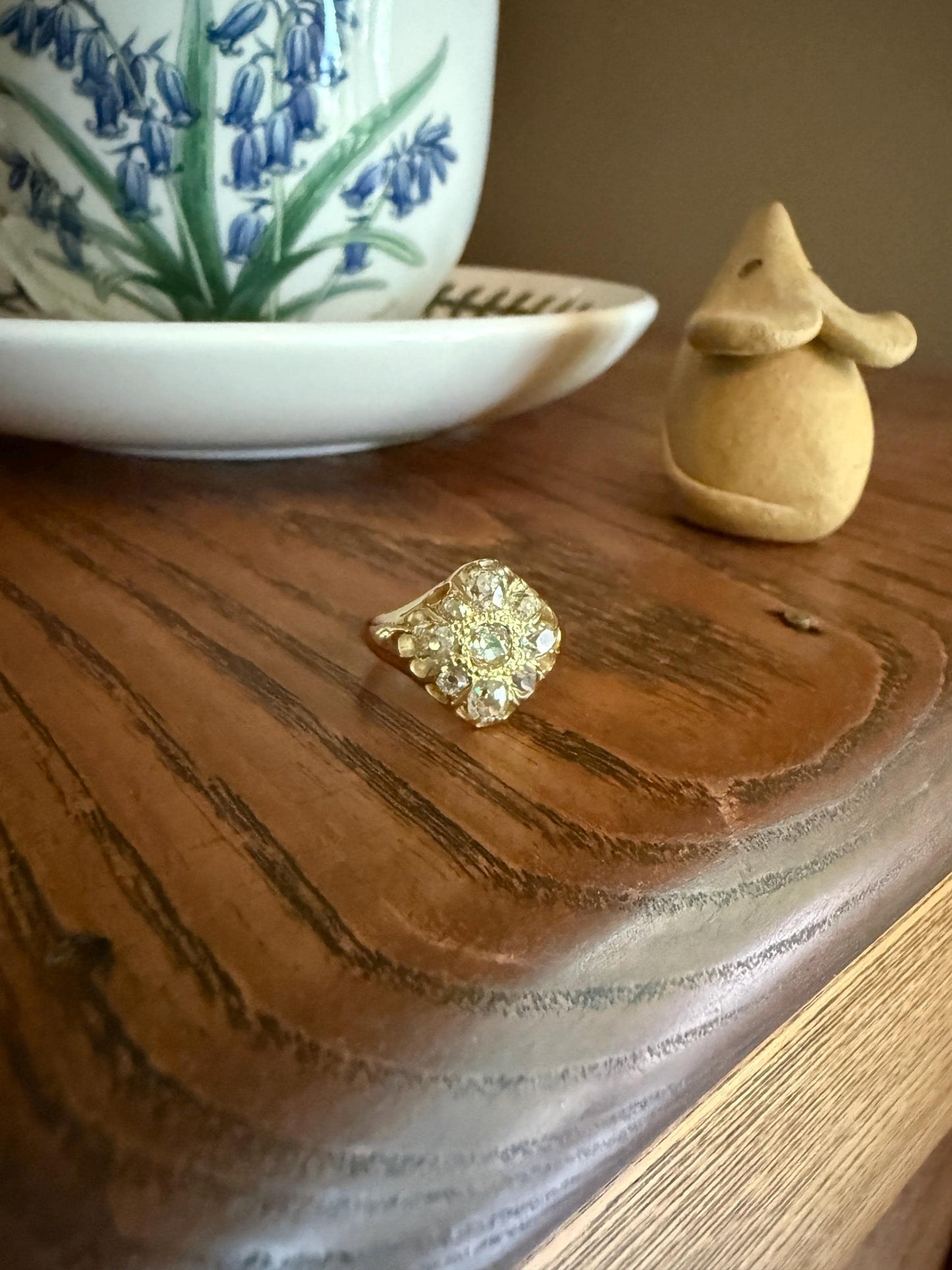 CHUNKY 1.2 Carat Old Mine Cut DIAMOND Cluster Ring 15k Gold Delicious Pale Yellow Nine Stone Cruciform Halo Belcher Buttercup 1.2Ctw OMC