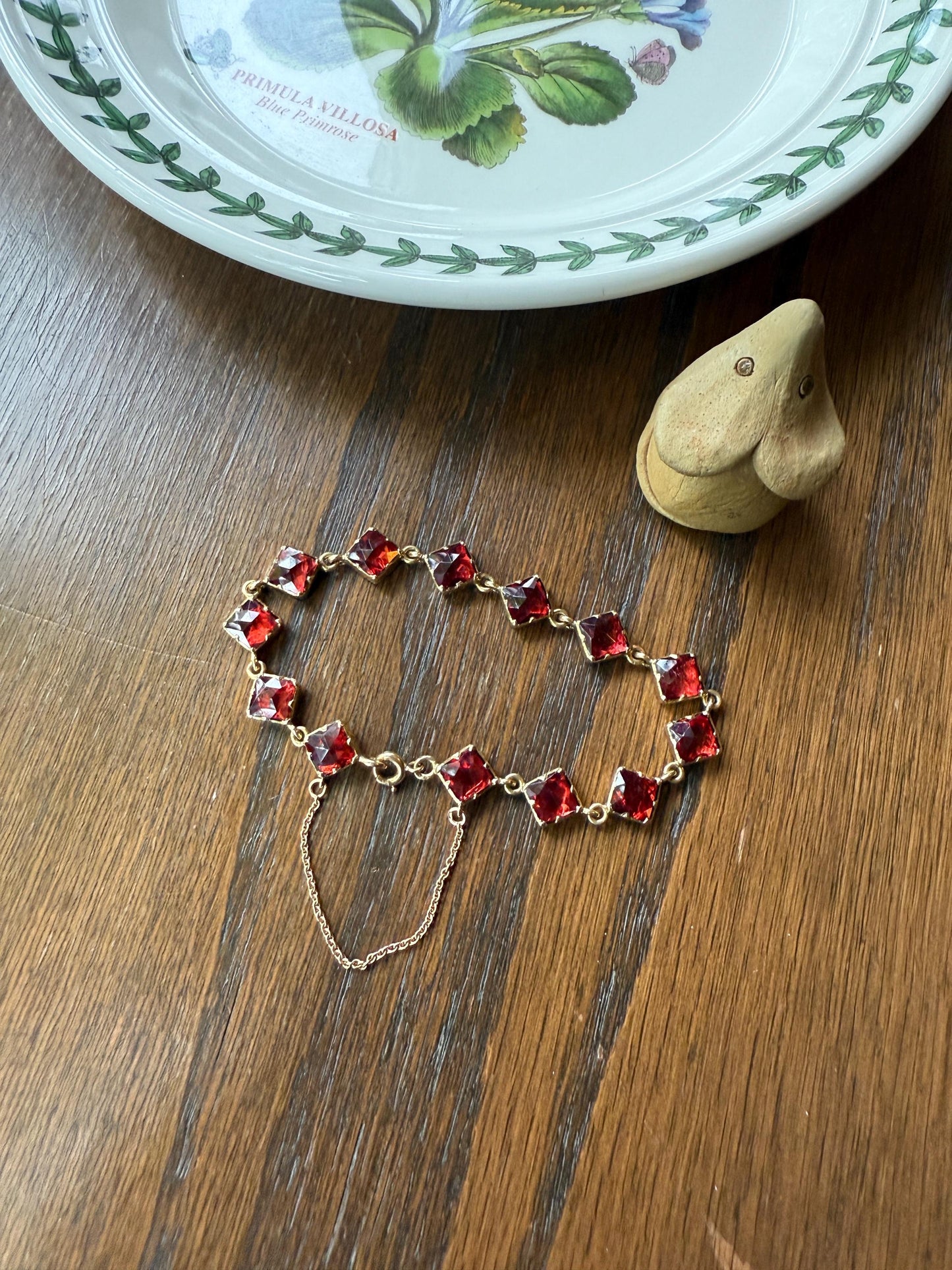 Vintage French Perpignan GARNET Riviere Eternity Bracelet 18k Gold Unique Square Bezel Set Rose Cut Closed Back Glowing Red Riviera