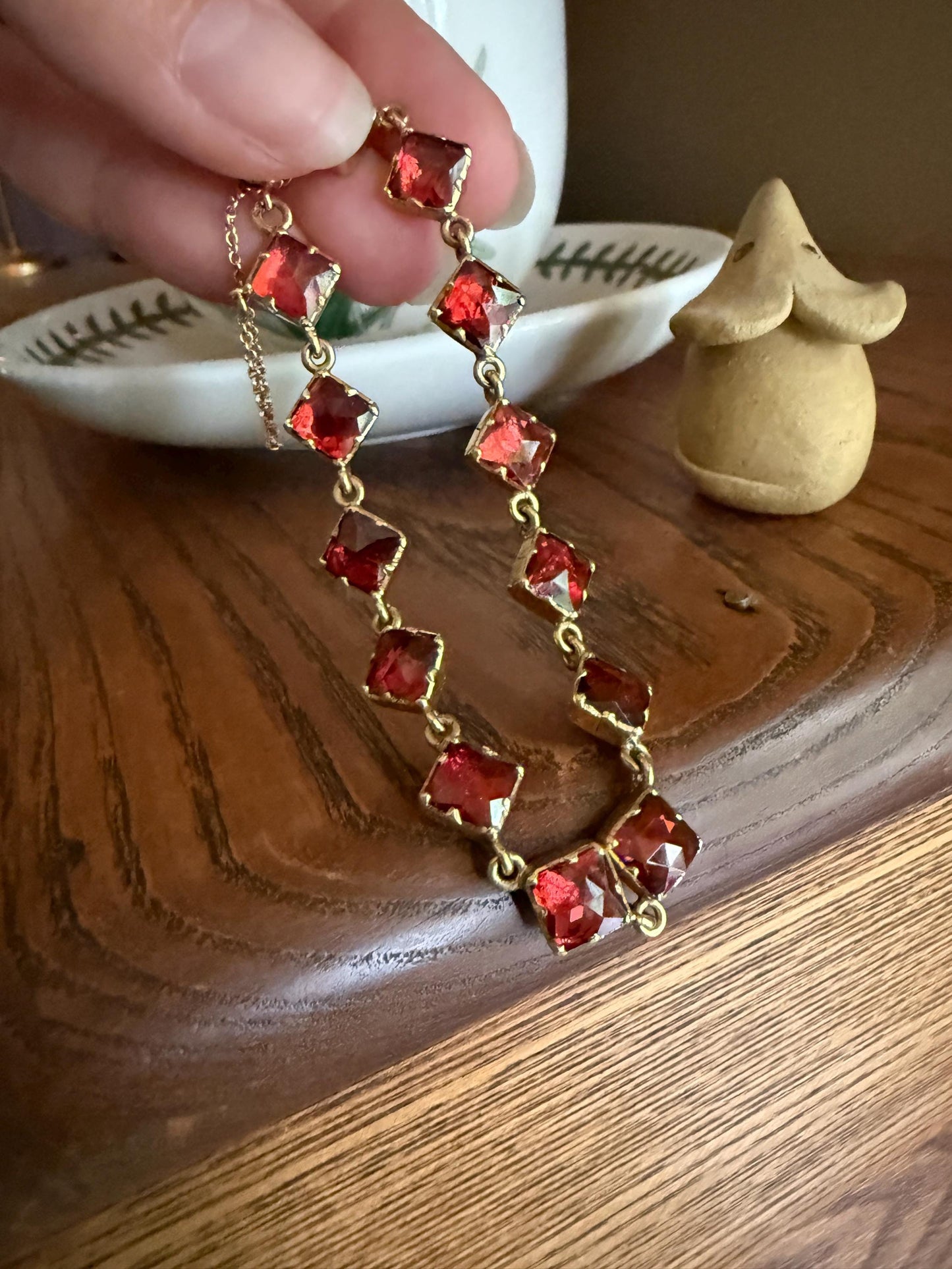 Vintage French Perpignan GARNET Riviere Eternity Bracelet 18k Gold Unique Square Bezel Set Rose Cut Closed Back Glowing Red Riviera