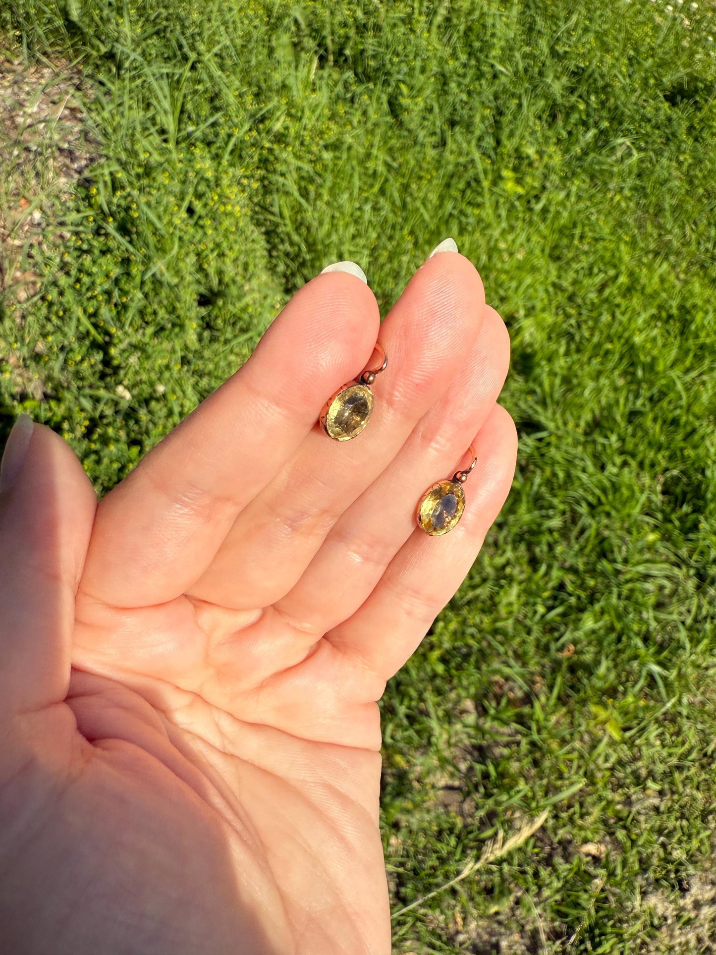 French VICTORIAN Antique Old Cut Oval CITRINE Yellow Domed Collet Set Dormeuse Earrings 18k GOLD Dangle Drop Bridal Gift Golden Warm Autumn