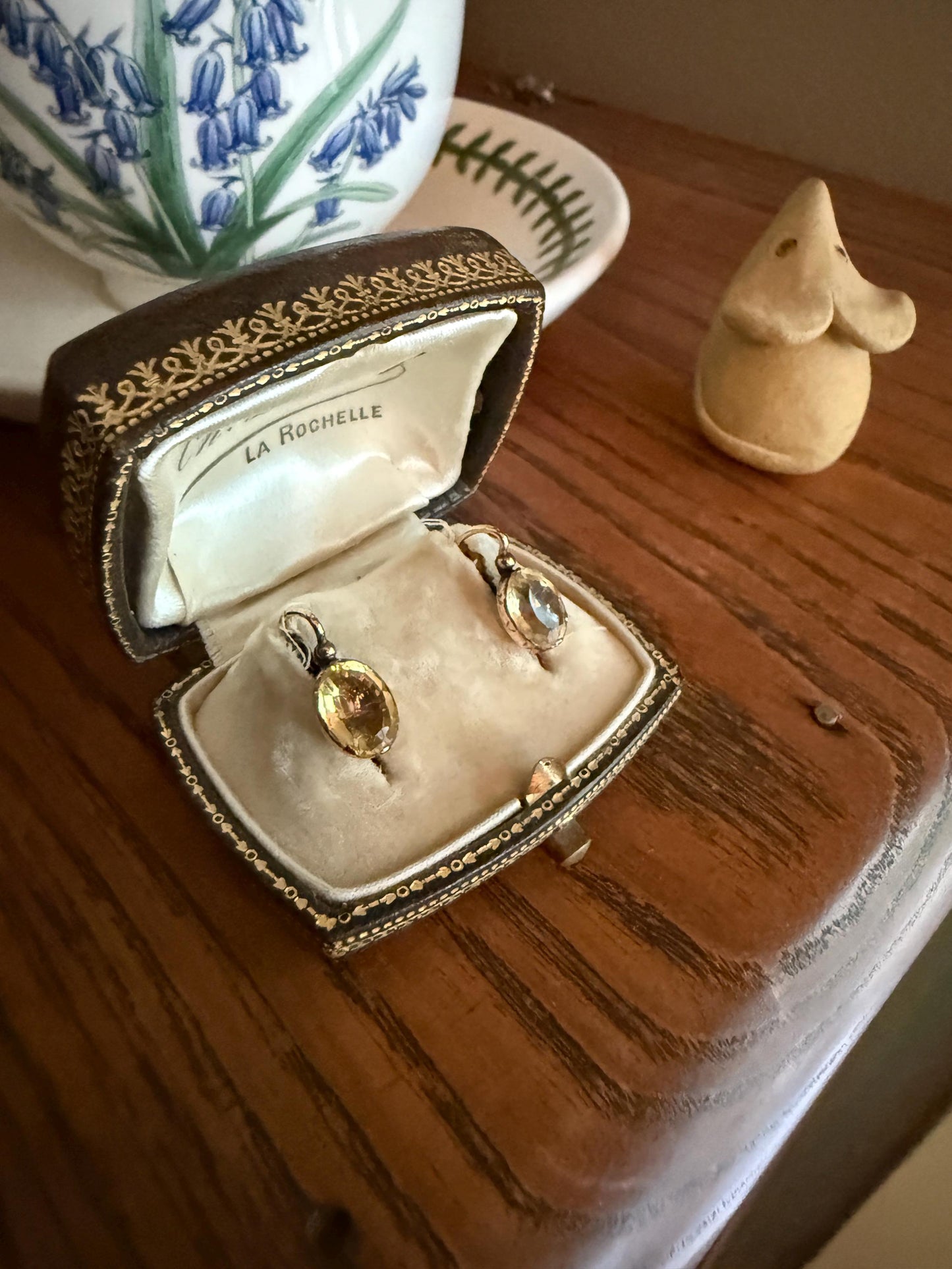 French VICTORIAN Antique Old Cut Oval CITRINE Yellow Domed Collet Set Dormeuse Earrings 18k GOLD Dangle Drop Bridal Gift Golden Warm Autumn