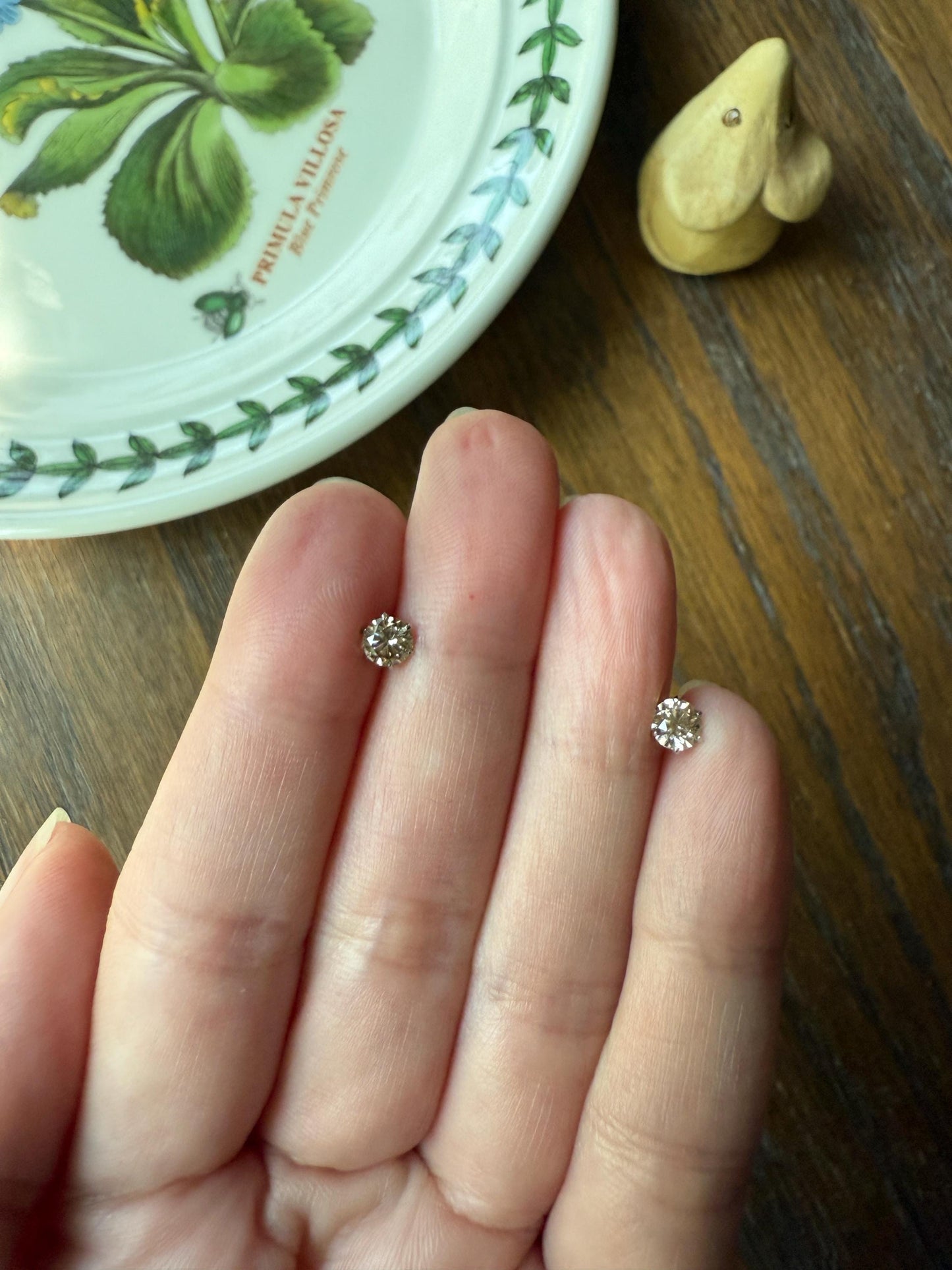 FIERY Vintage 0.6 Carat Tdw Champagne DIAMOND Stud Earrings French 18k White Gold Romantic Gift Earstack .3 Each Daily Wearers Minimalist