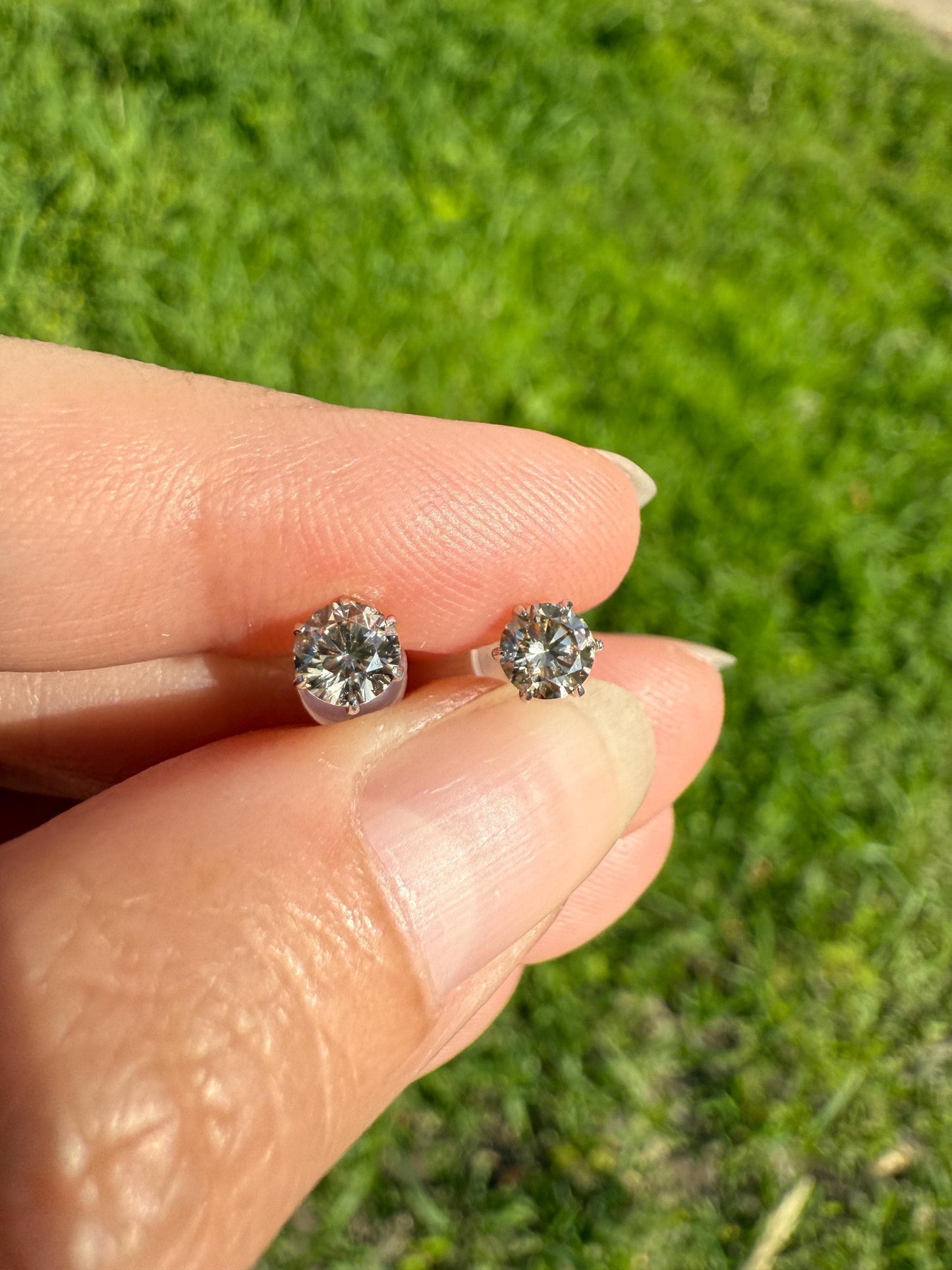 FIERY Vintage 0.6 Carat Tdw Champagne DIAMOND Stud Earrings French 18k White Gold Romantic Gift Earstack .3 Each Daily Wearers Minimalist