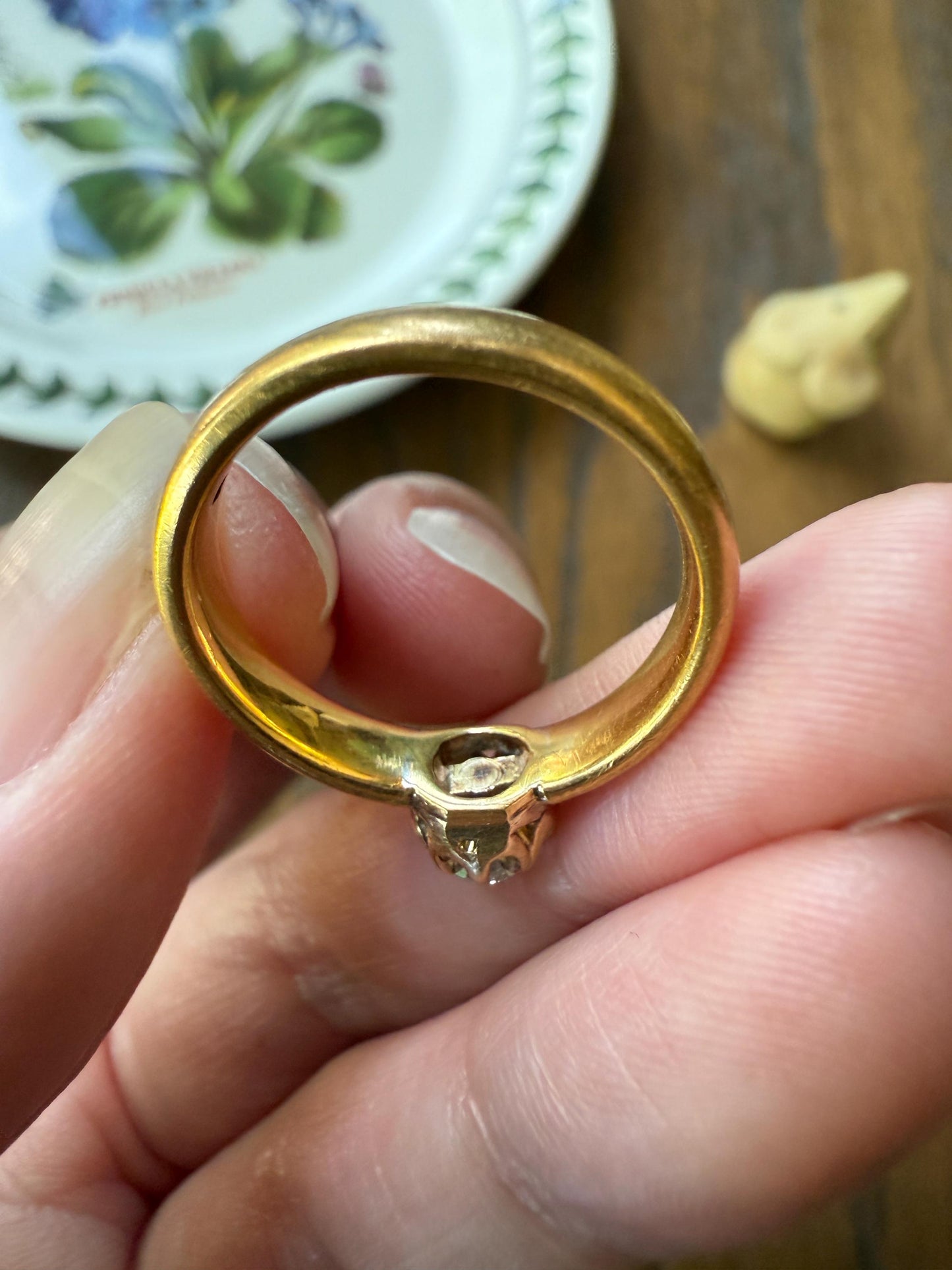Chunky Antique .36 Carat Eye Clean Old Mine Cut Diamond 22k Gold Edwardian Comfort Fit Wedding Band Engagement Ring Solitaire Stacker OMC