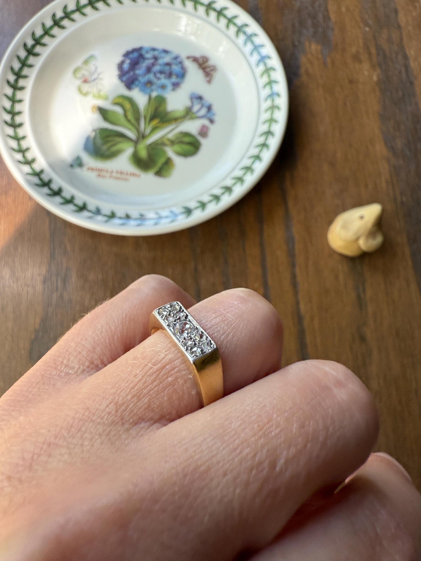 Old Mine Rose Cut DIAMOND 1Ctw French Antique Grid Ring Platform Nine Stone Sturdy 18k Gold Platinum Chunky Signet Stacker Gift