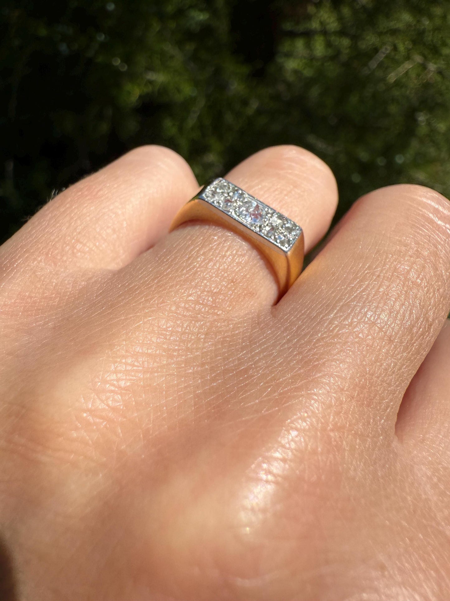 Old Mine Rose Cut DIAMOND 1Ctw French Antique Grid Ring Platform Nine Stone Sturdy 18k Gold Platinum Chunky Signet Stacker Gift