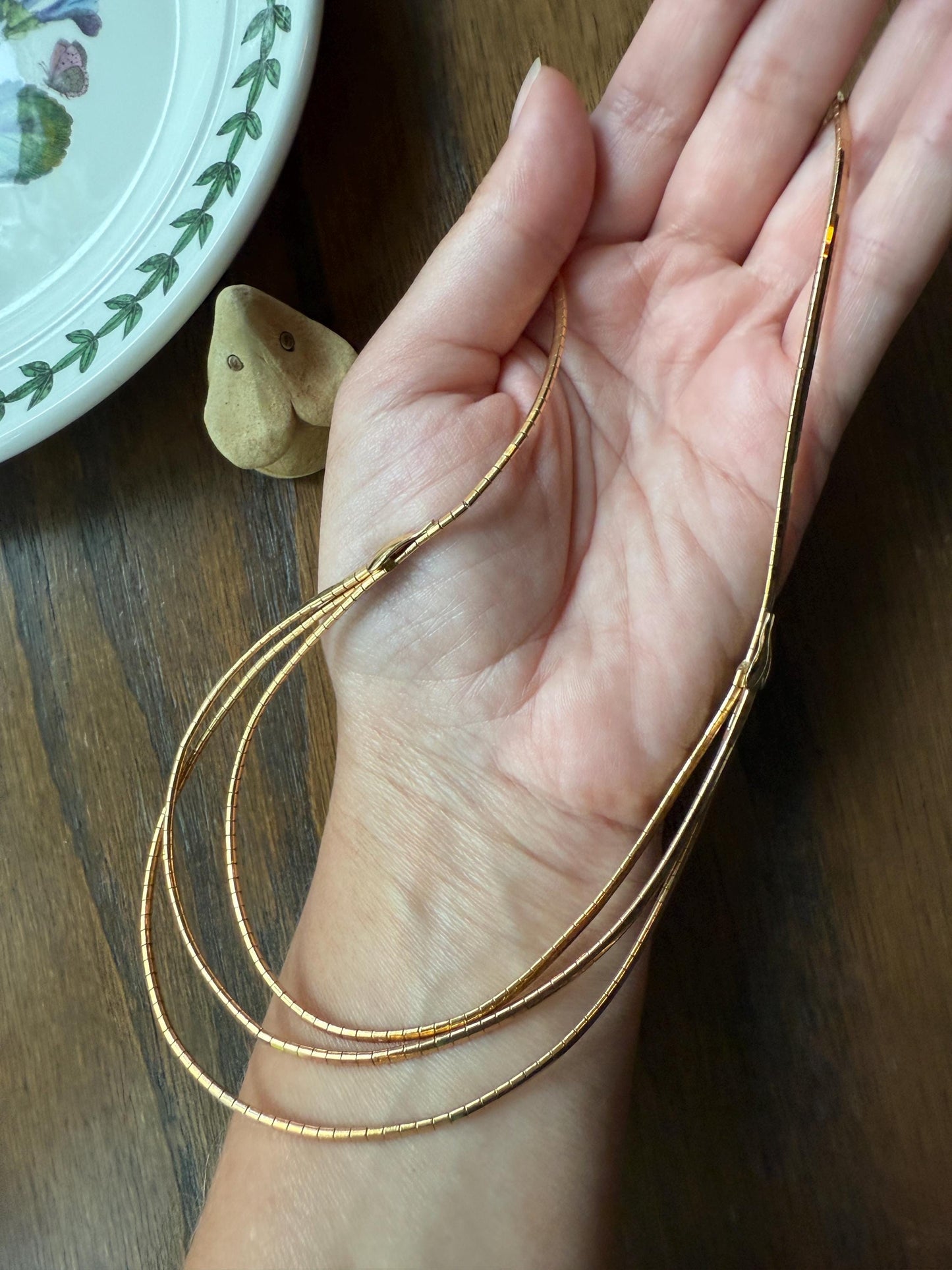 HEAVY 28g 18k Gold Solid Vintage Triple Strand Shimmering Liquid Chain Whale Tale Crocus Flower Ornament Snake Link Drapery Necklace Glowing
