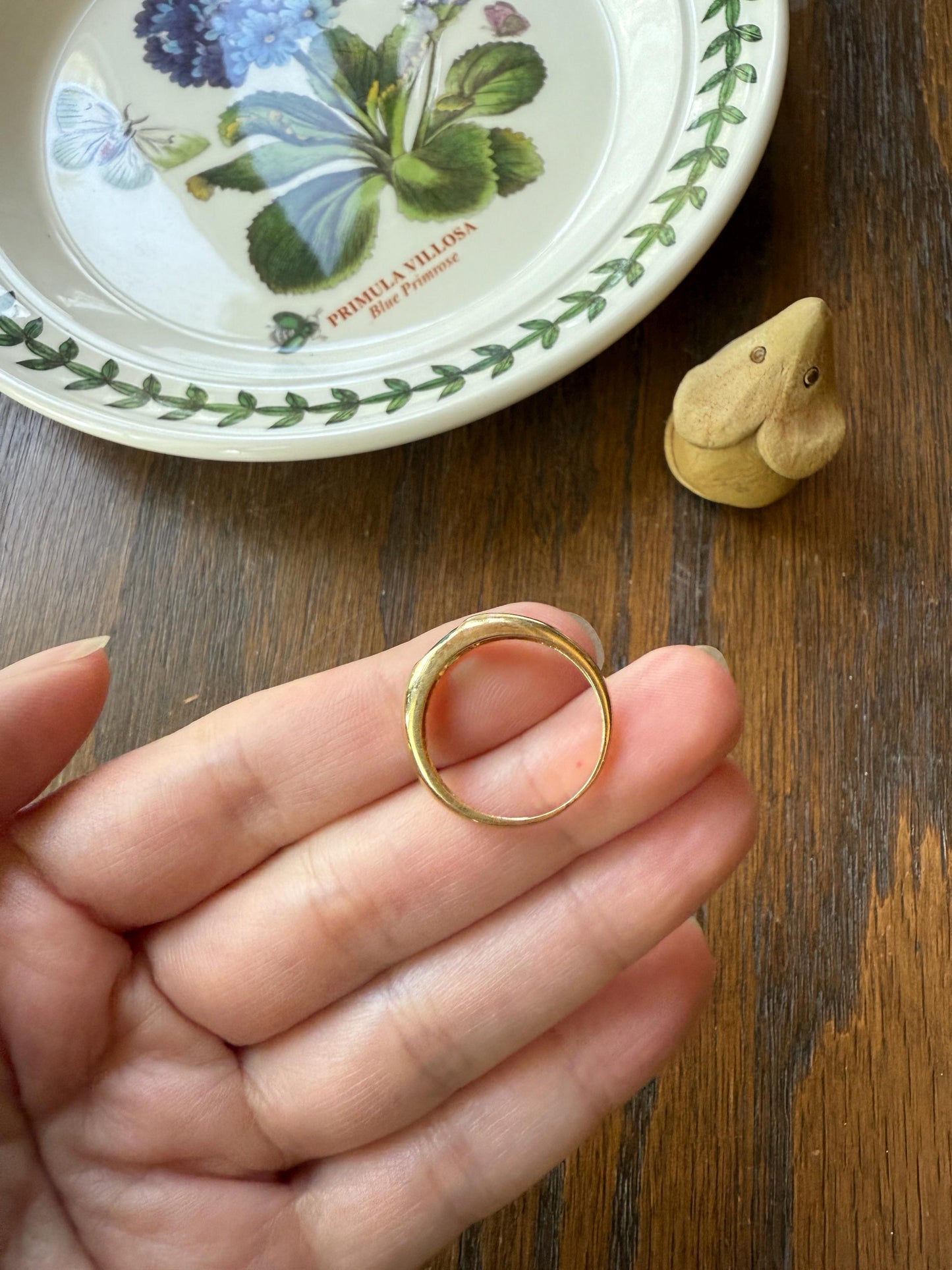 EMERALD Vintage 4.3mm Gypsy Ring 18k Gold French Domed Skinny Band Solitaire Green Stacker East West Oval Line Romantic Gift