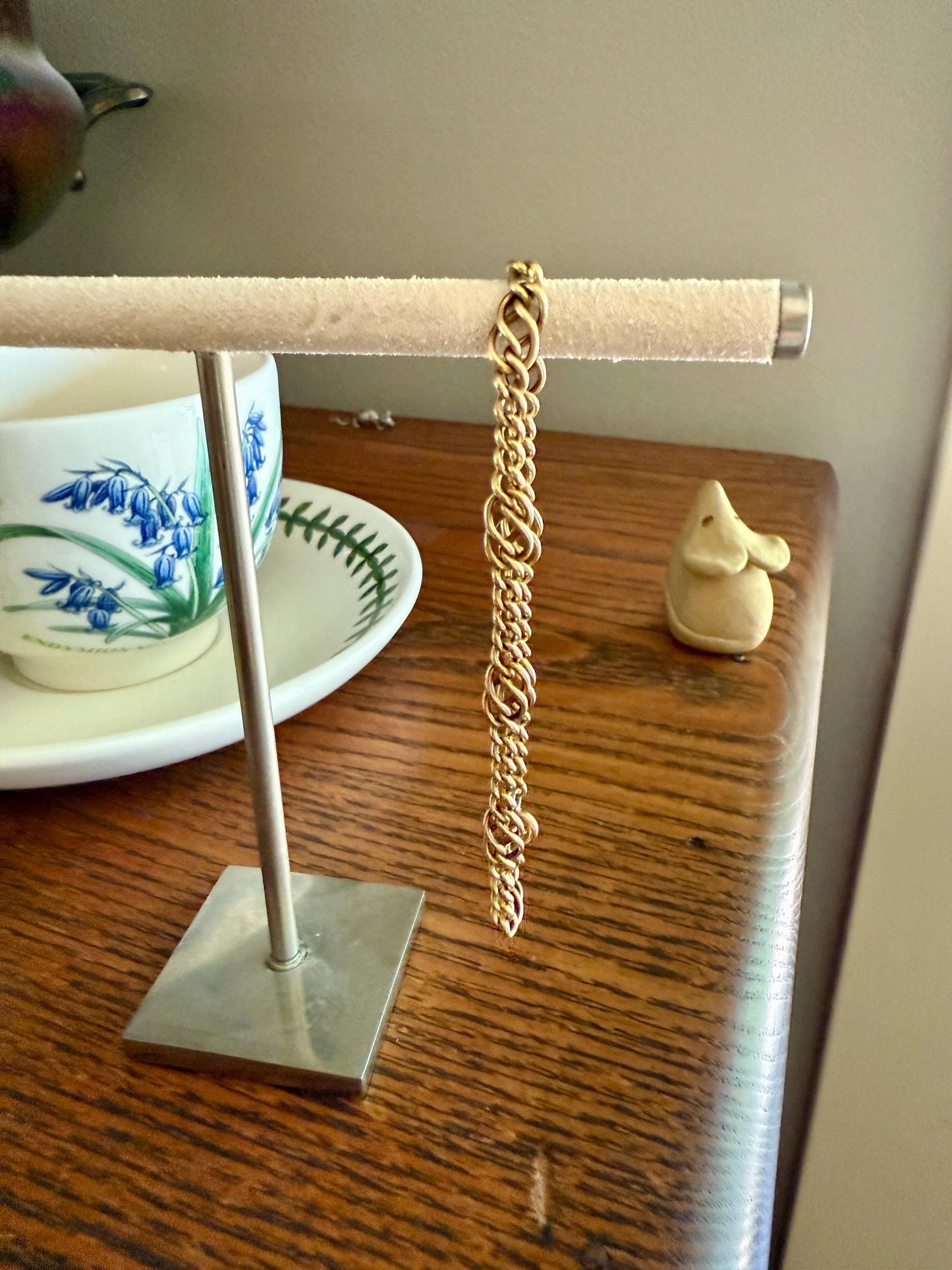 Antique Victorian BRACELET 4.4g 18k Gold Solid French Belle Epoque Curb & Braid Link 5.1mm Staple Chain Wriststack Romantic Gift