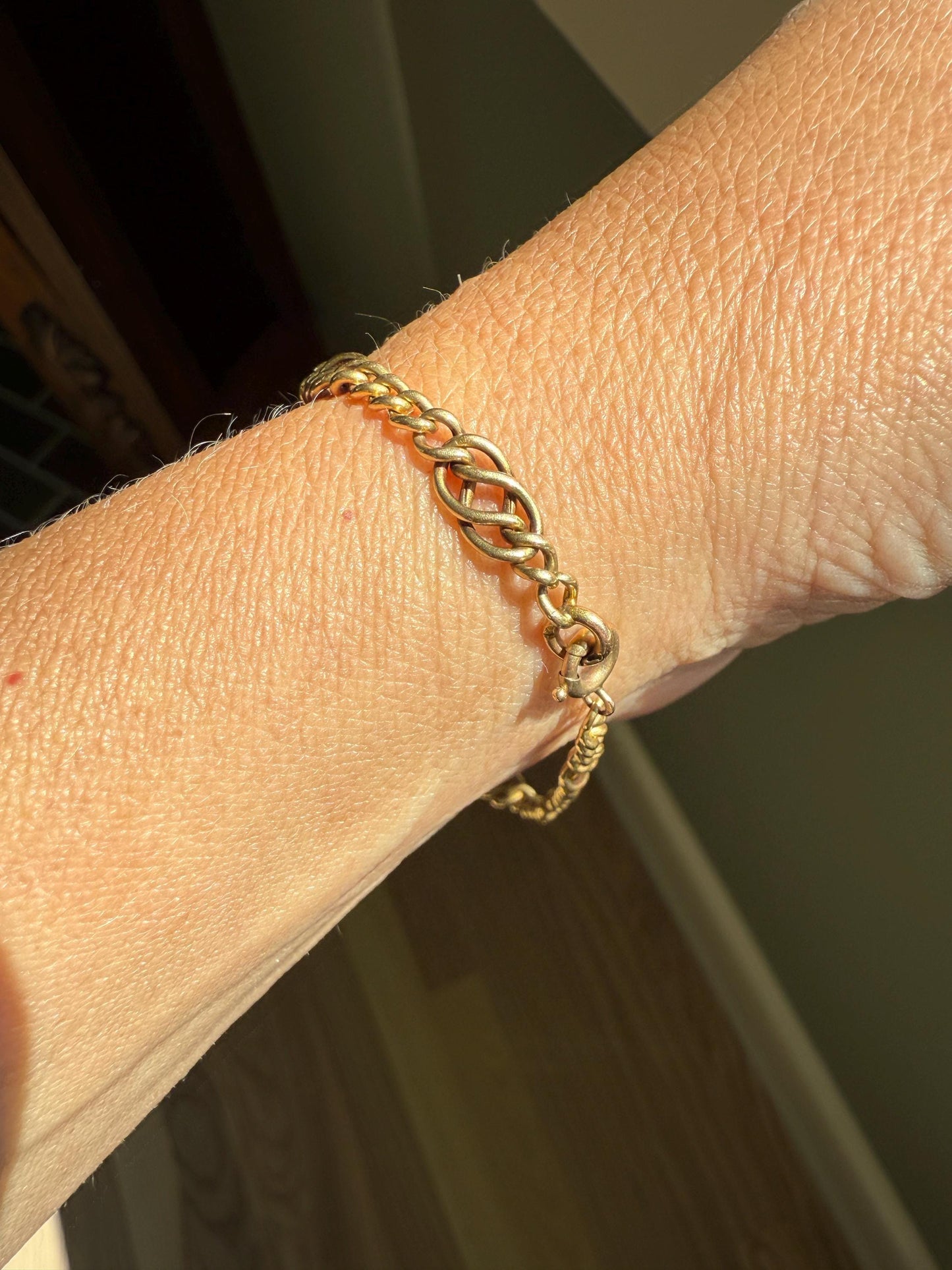 Antique Victorian BRACELET 4.4g 18k Gold Solid French Belle Epoque Curb & Braid Link 5.1mm Staple Chain Wriststack Romantic Gift
