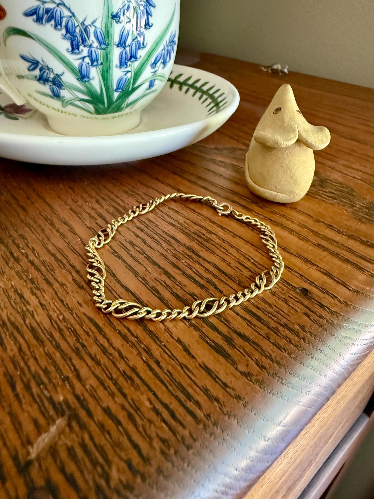Antique Victorian BRACELET 4.4g 18k Gold Solid French Belle Epoque Curb & Braid Link 5.1mm Staple Chain Wriststack Romantic Gift