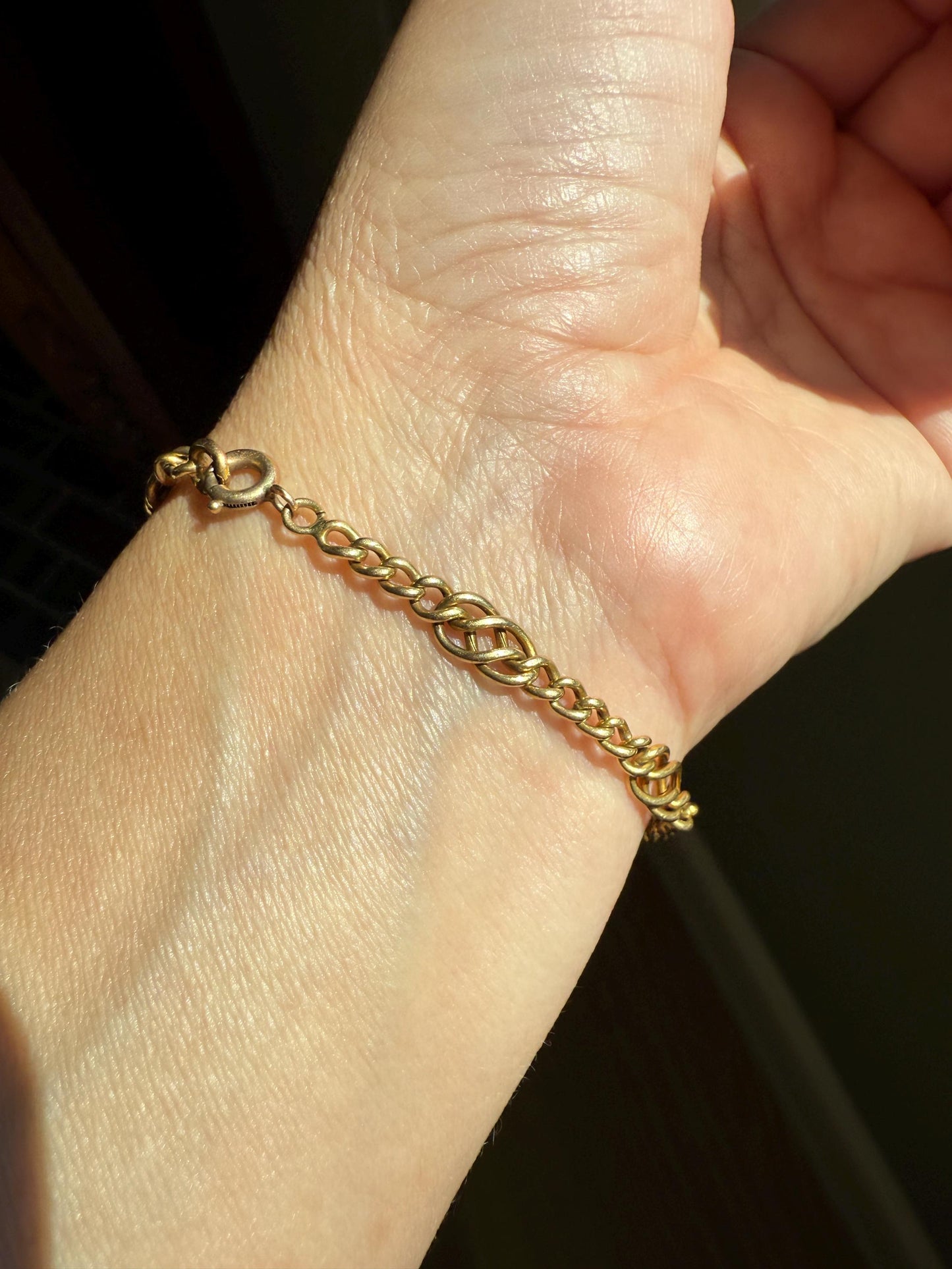 Antique Victorian BRACELET 4.4g 18k Gold Solid French Belle Epoque Curb & Braid Link 5.1mm Staple Chain Wriststack Romantic Gift