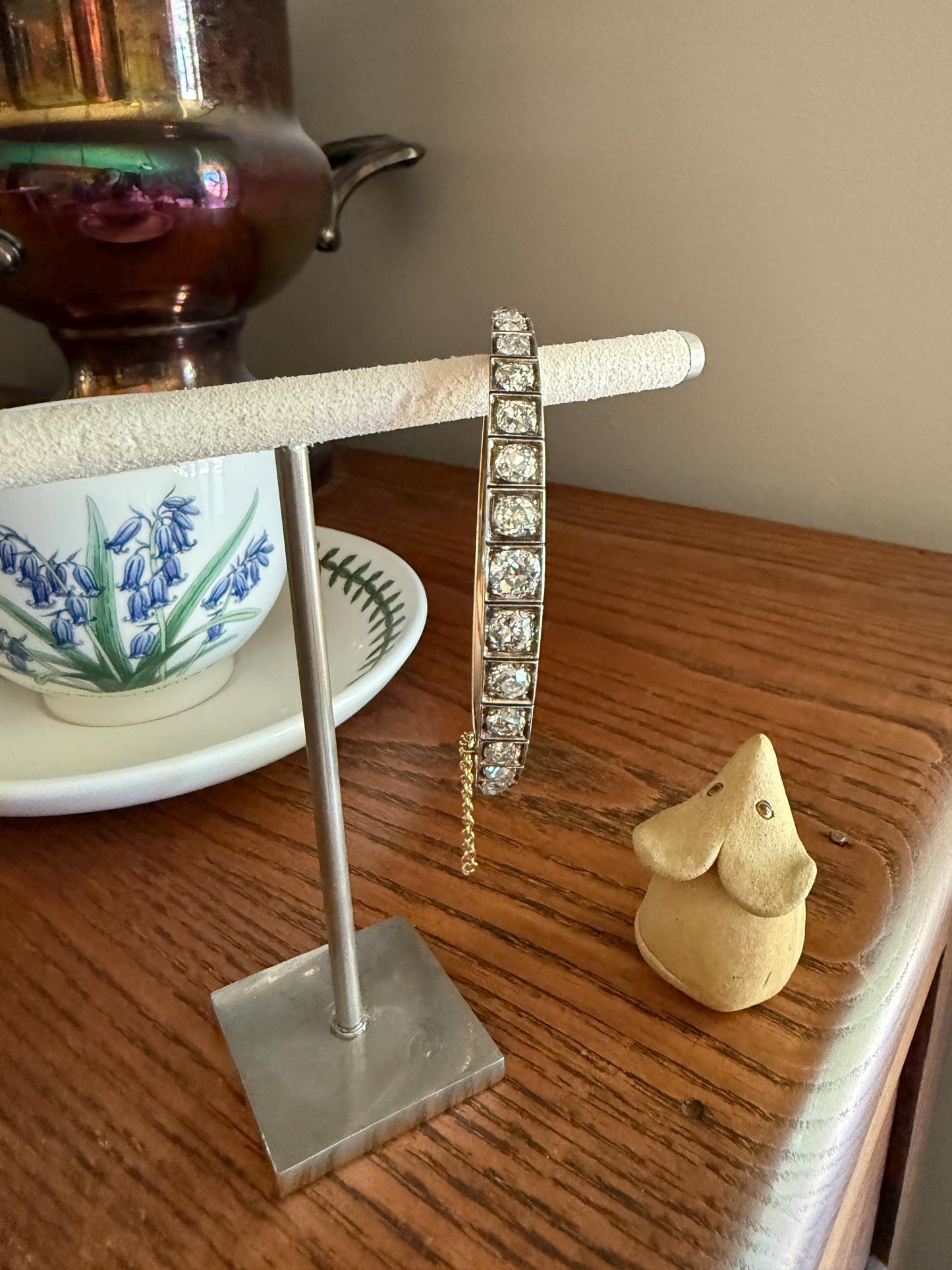 Antique 6.5 CARAT Old Mine Cut DIAMOND Hinged Bangle Line Bracelet 18k Gold Silver Top Edwardian Victorian Wriststack 6.5Ctw OMC Stacker