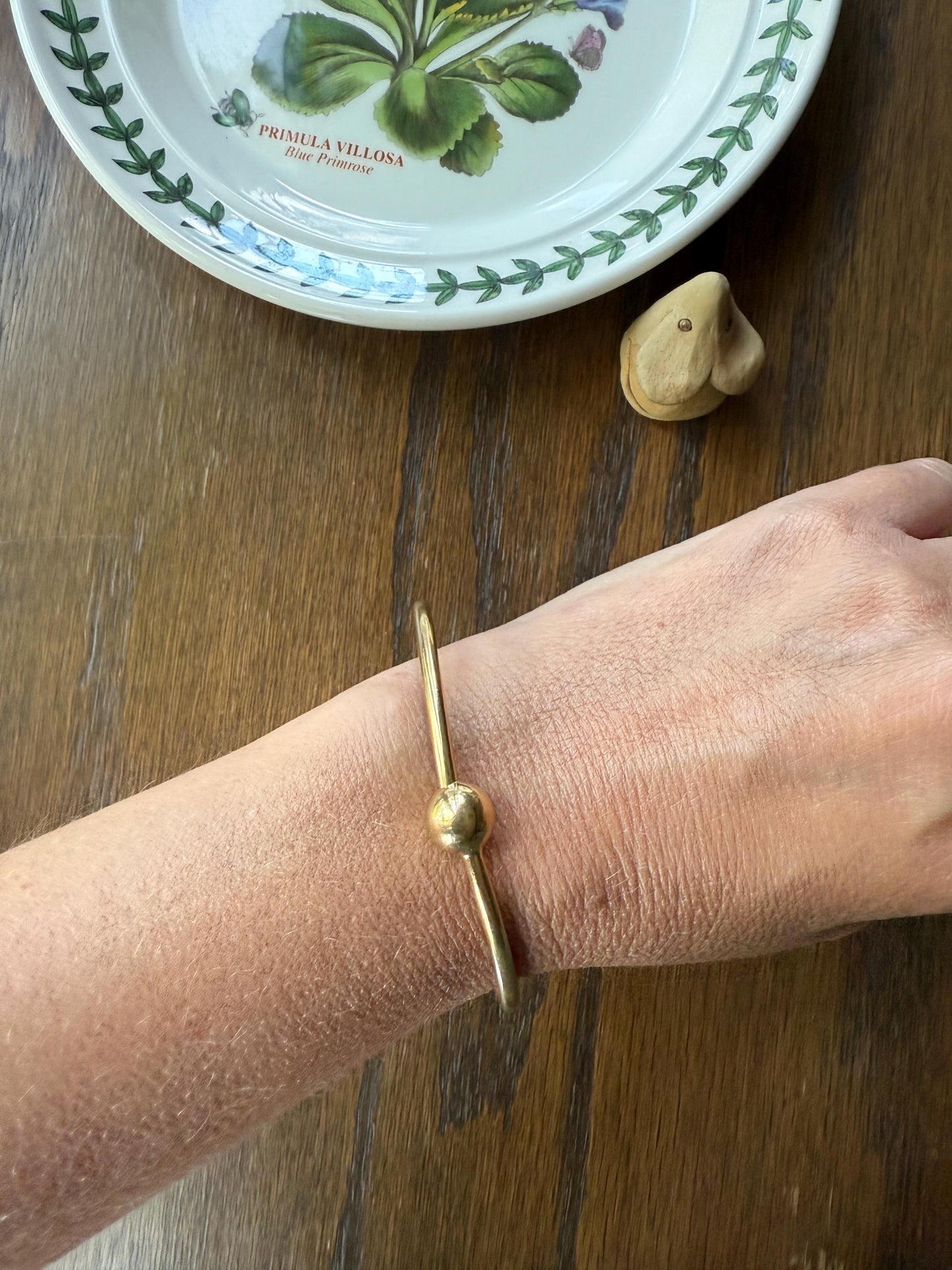 French Vintage 18k Gold BALL Rivet Sphere Tension Bangle Minimalist Wriststack Line Geometric Tube