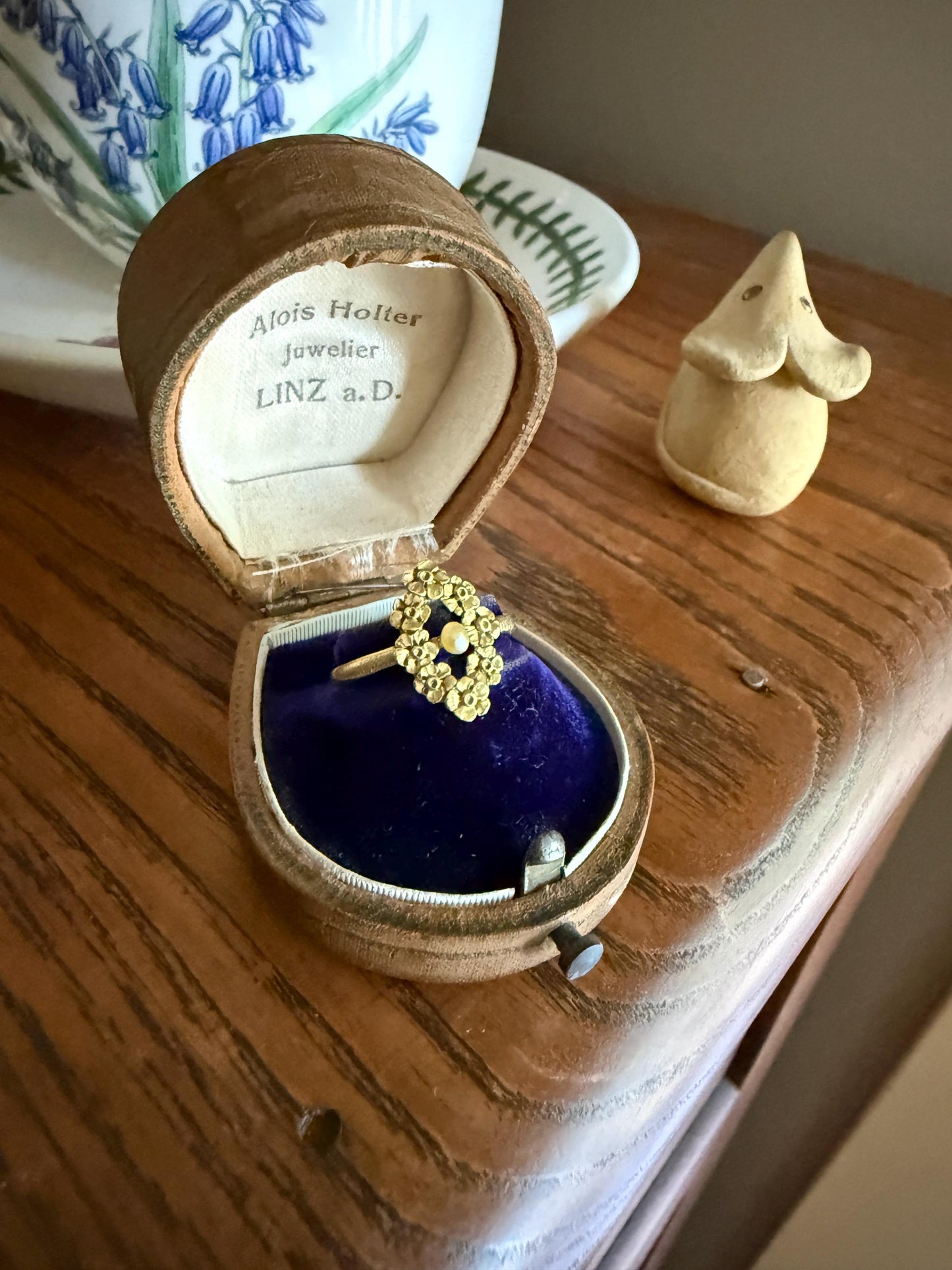FORGET Me NOT Garland Halo French Figural Floral Antique Ring 18k Gold Belle Epoque Art Nouveau Pearl Ringstack Ornate Lifelike Love Gift