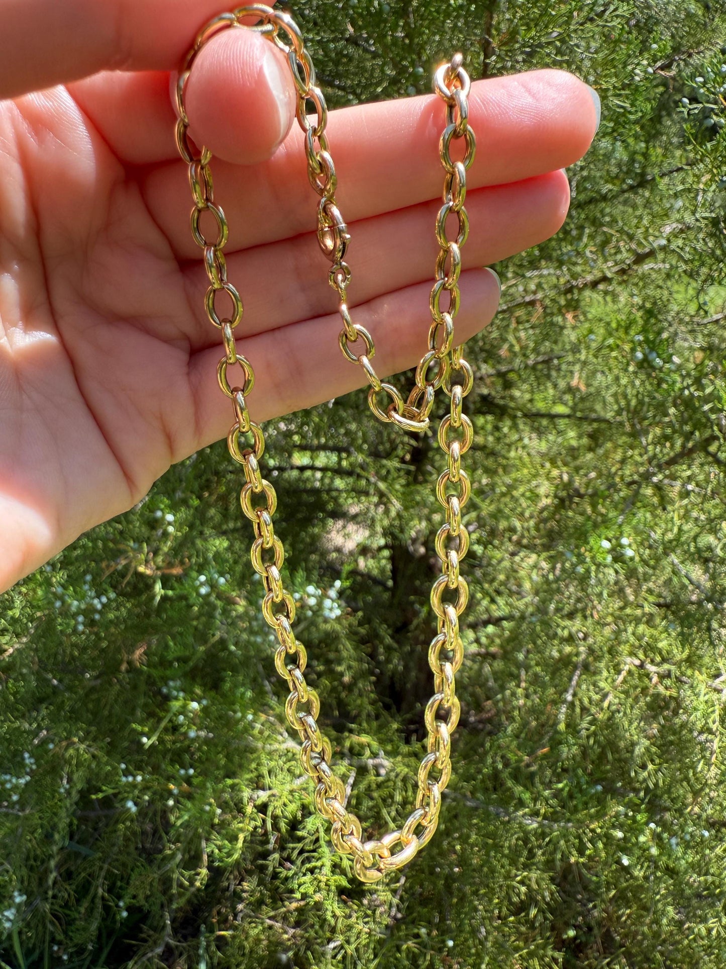 Heavy Staple CABLE CHAIN French Antique 20g 18k GOLD Solid 7.5mm Chunky Graduated Oval Link Necklace Wide 17" Neckmess Neckstack Victorian