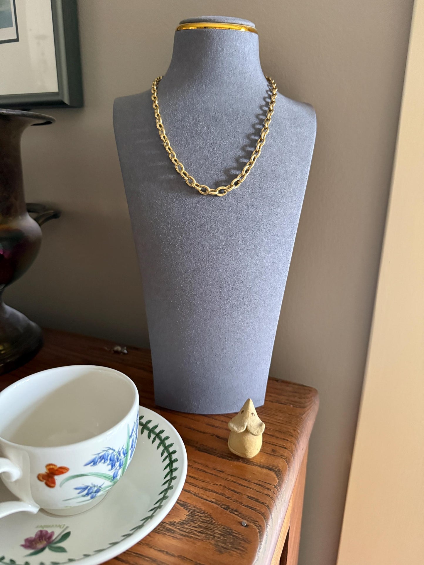 Heavy Staple CABLE CHAIN French Antique 20g 18k GOLD Solid 7.5mm Chunky Graduated Oval Link Necklace Wide 17" Neckmess Neckstack Victorian