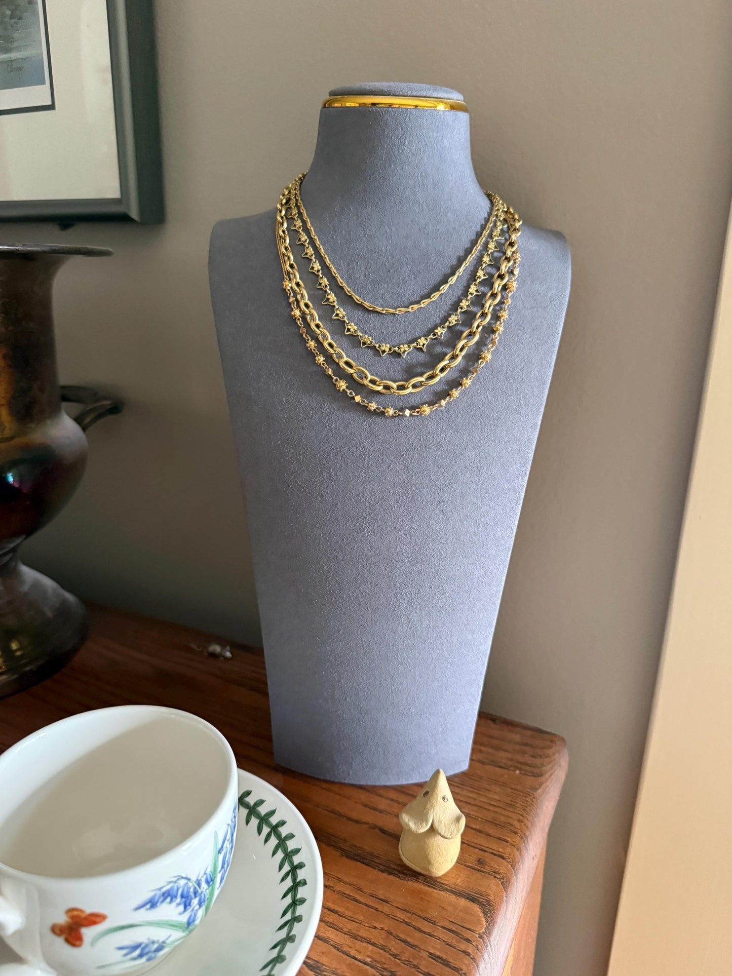 Heavy Staple CABLE CHAIN French Antique 20g 18k GOLD Solid 7.5mm Chunky Graduated Oval Link Necklace Wide 17" Neckmess Neckstack Victorian