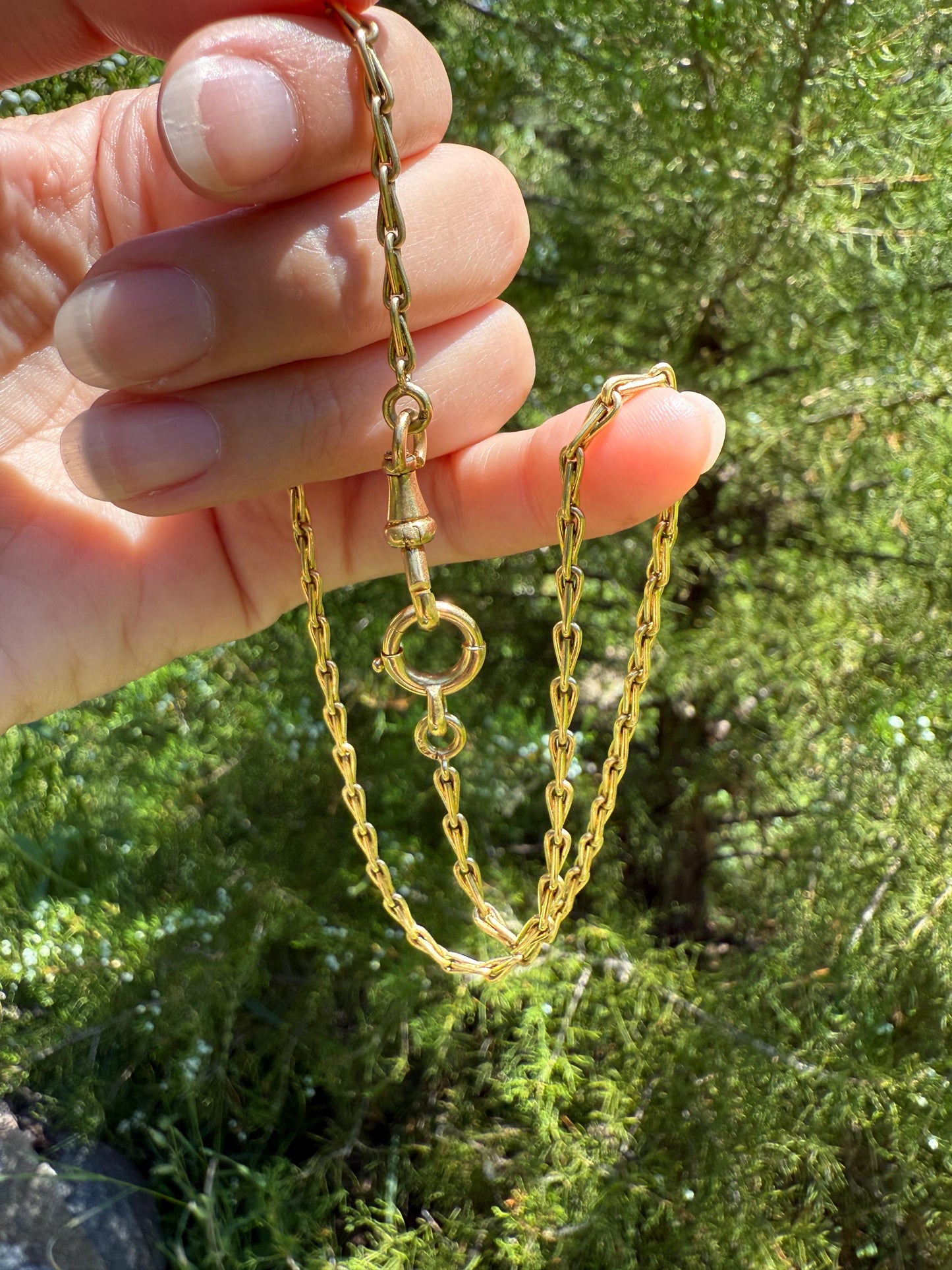 ANTIQUE Braided Link Watch Chain French Belle Epoque 13.8g 18k Gold Solid Victorian Interwoven Necklace 14.75" Short Collar Choker Dog Clip