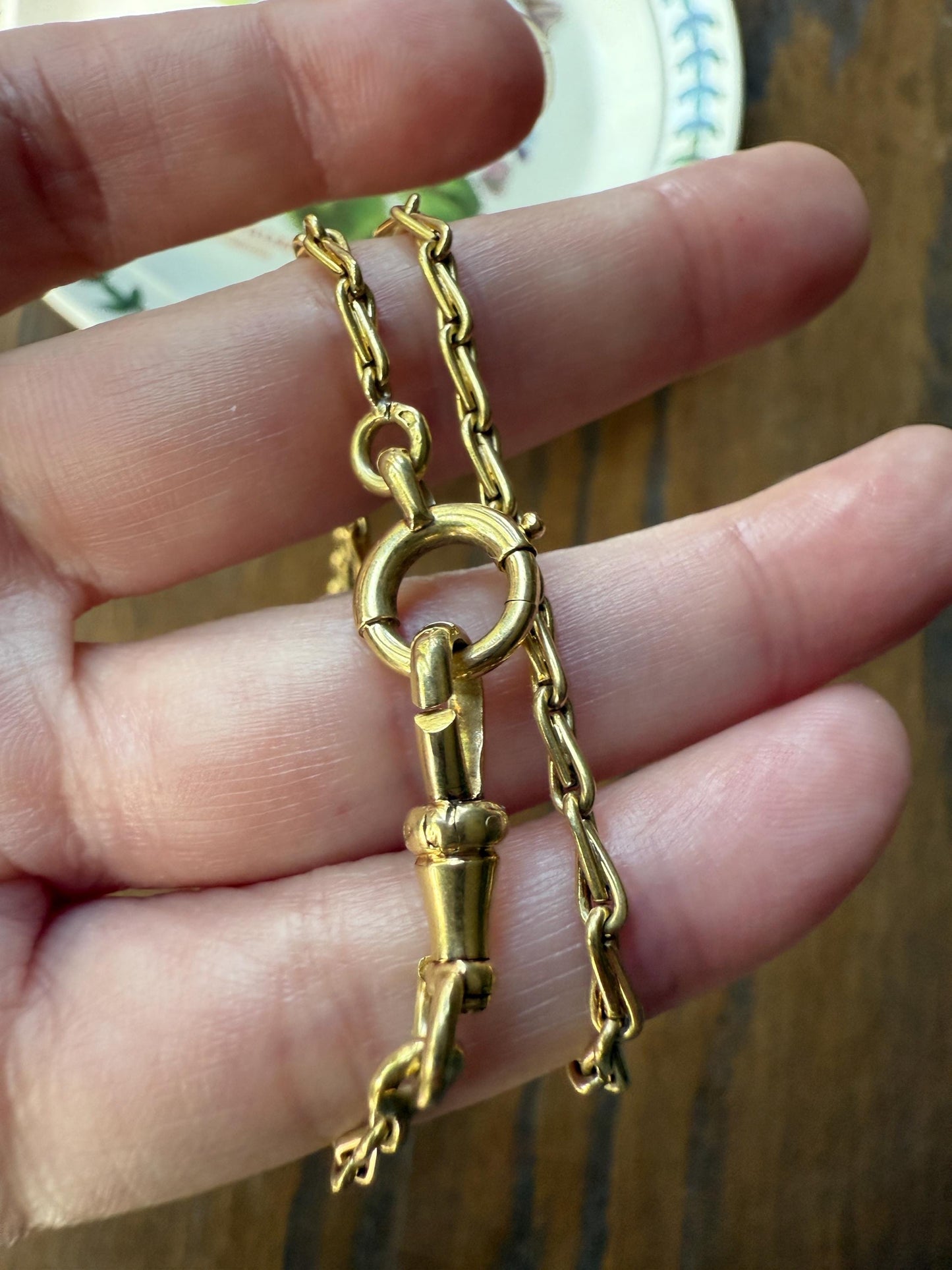ANTIQUE Braided Link Watch Chain French Belle Epoque 13.8g 18k Gold Solid Victorian Interwoven Necklace 14.75" Short Collar Choker Dog Clip