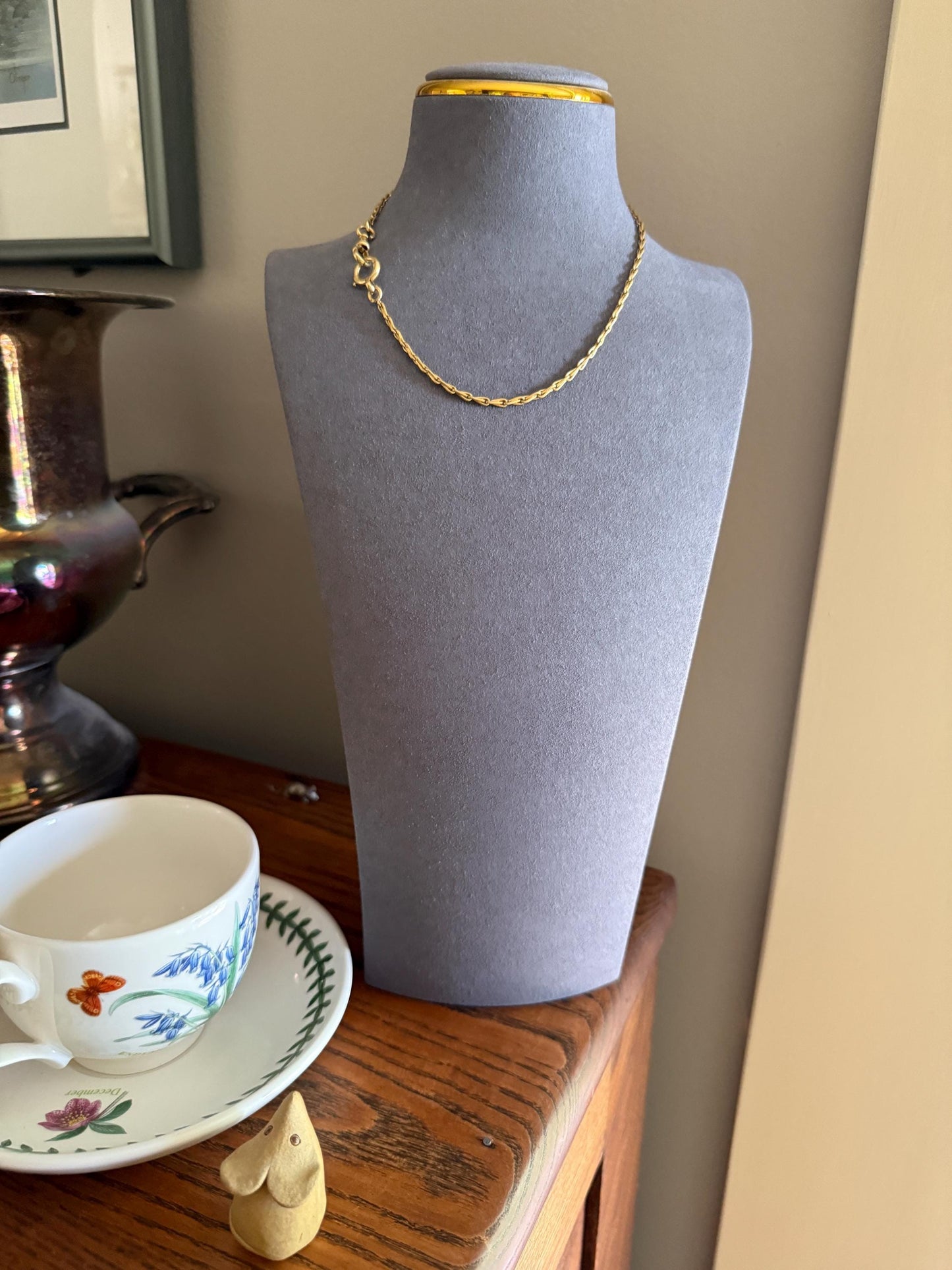 ANTIQUE Braided Link Watch Chain French Belle Epoque 13.8g 18k Gold Solid Victorian Interwoven Necklace 14.75" Short Collar Choker Dog Clip