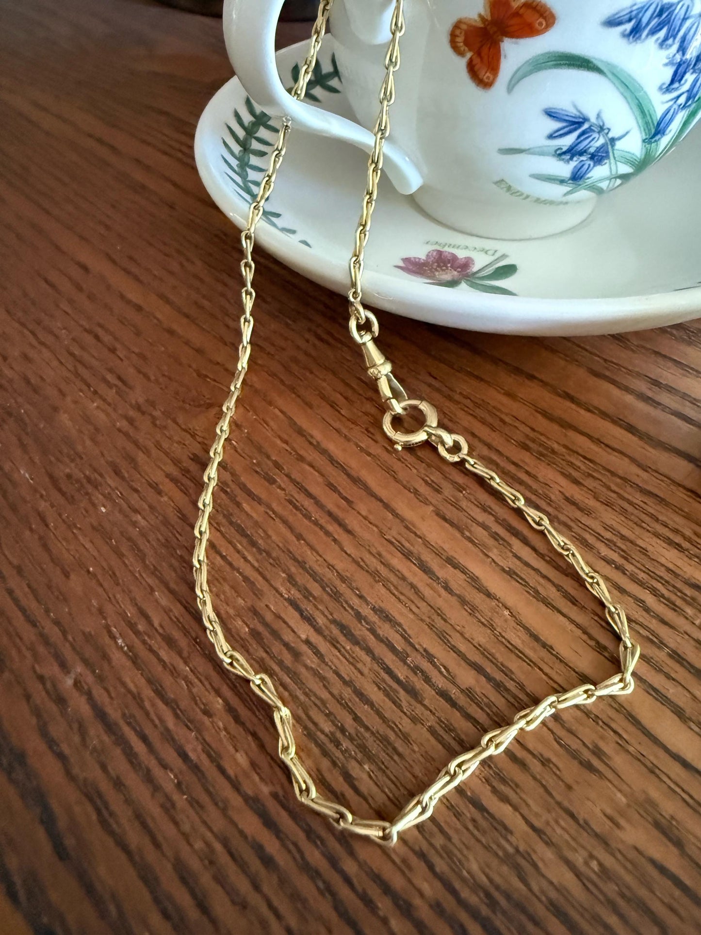 ANTIQUE Braided Link Watch Chain French Belle Epoque 13.8g 18k Gold Solid Victorian Interwoven Necklace 14.75" Short Collar Choker Dog Clip