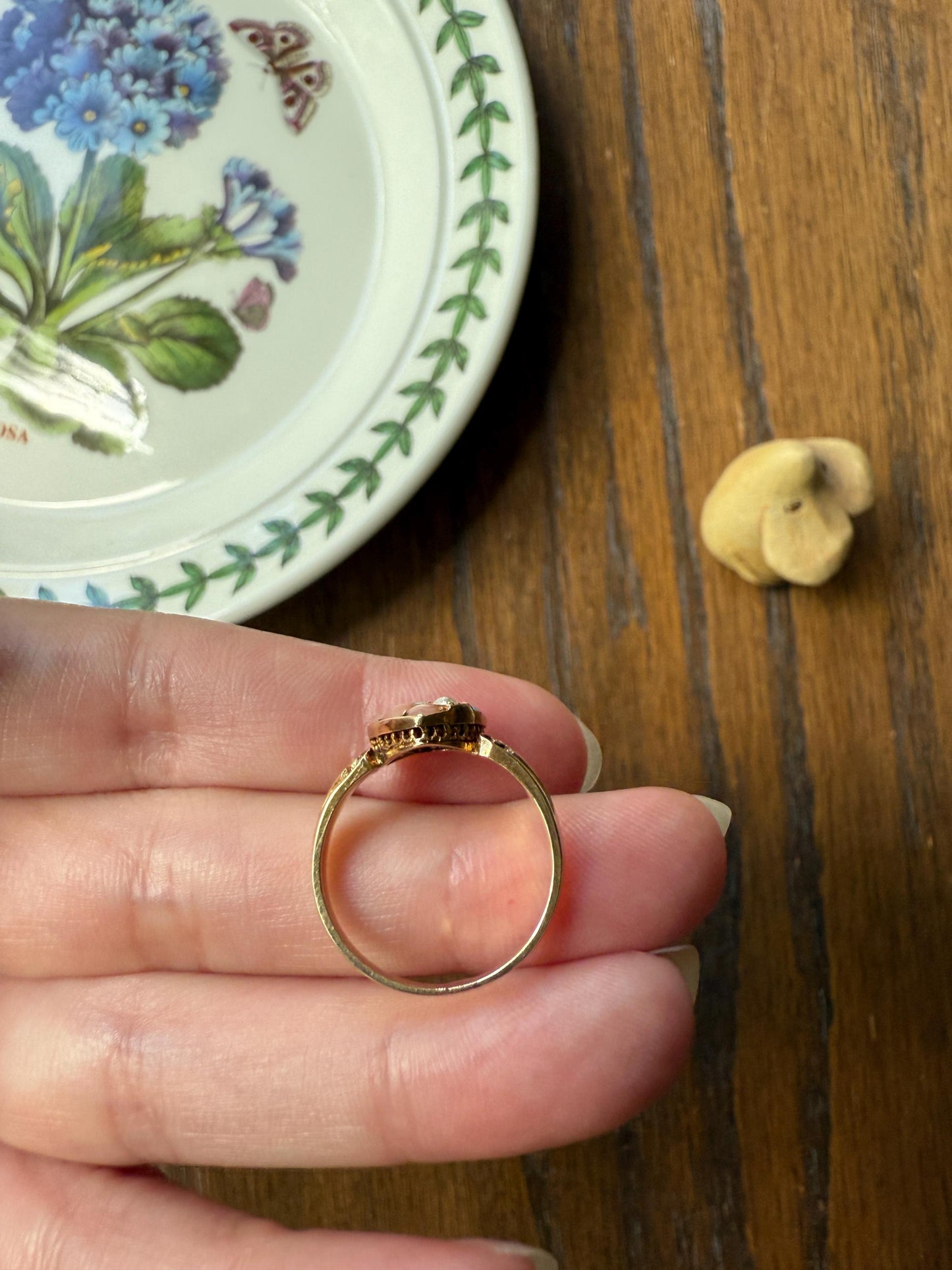 Antique SHIELD Turquoise Pearl Coral Striped 14k Gold Figural Ring Victorian Colorful Geometric Stacker Gift Ringstack Blue Salmon White