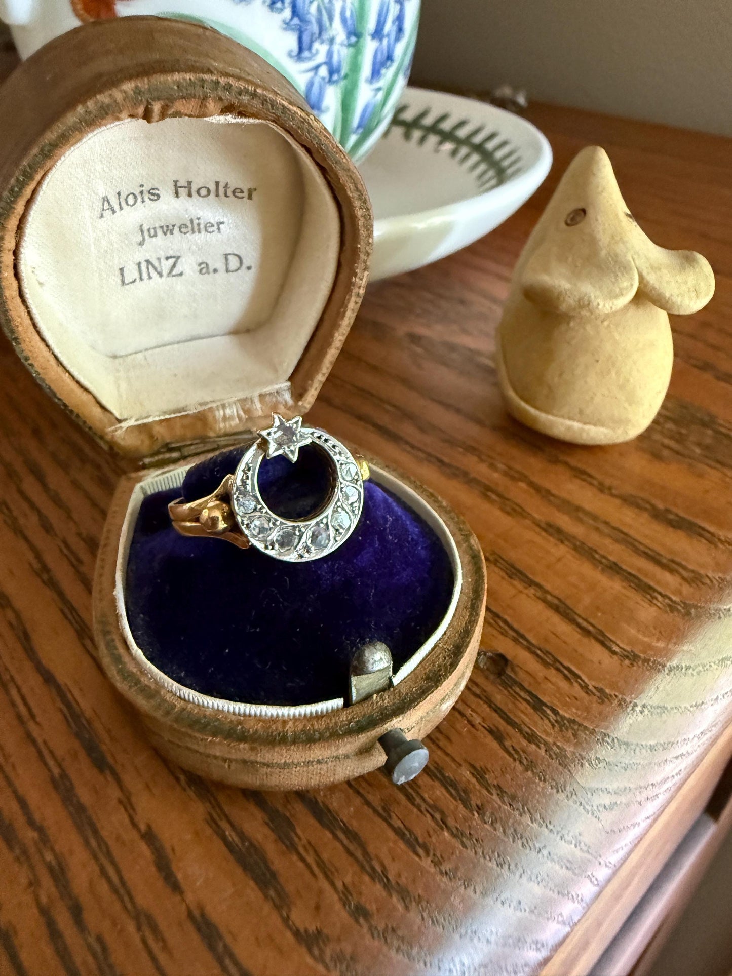 Antique Crescent MOON and STAR Rose Cut DIAMOND Ring Victorian 18k Gold Ball Rivet Bead Filigree Figural Stacker Unique Celestial Gift