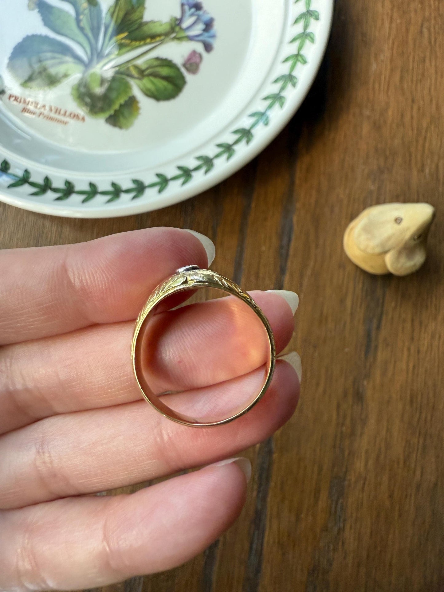 Ornate Vintage Old Brilliant Cut Diamond Engraved Domed Gypsy Ring Sturdy 6.6g 18k Gold Chunky Band Unisex Stacker Man or Woman Unique Gift