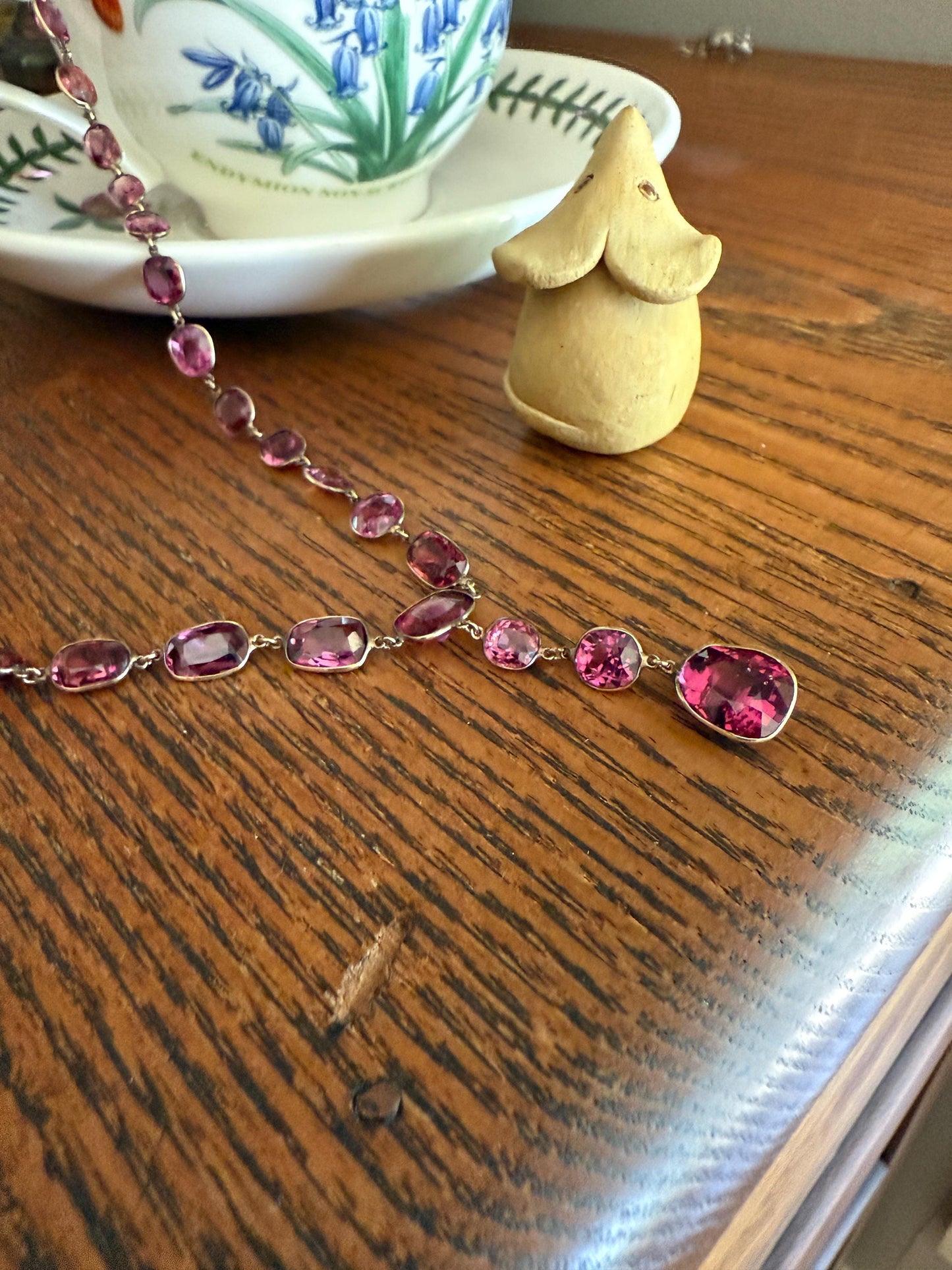 Antique 36 GARNET Riviera Station Chain 10k GOLD Berry Purple Pink Chunky Lariat Y Necklace Romantic Gift Neckmess Neckstack Collar