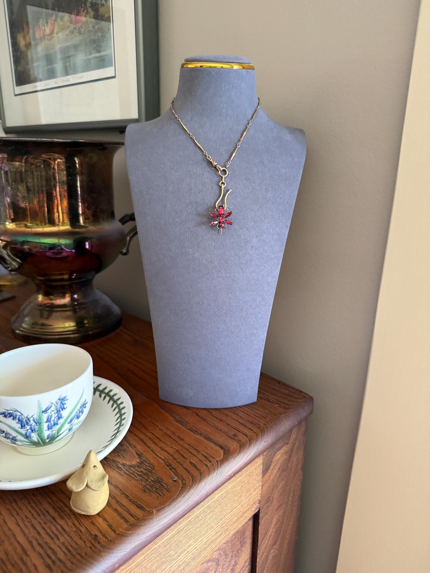 ANTIQUE Perpignan GARNET Bee or Fly Bug Large Scale 18k Brooch Pin for Pendant Conversion. Victorian French Belle Epoque Pink Red Glow