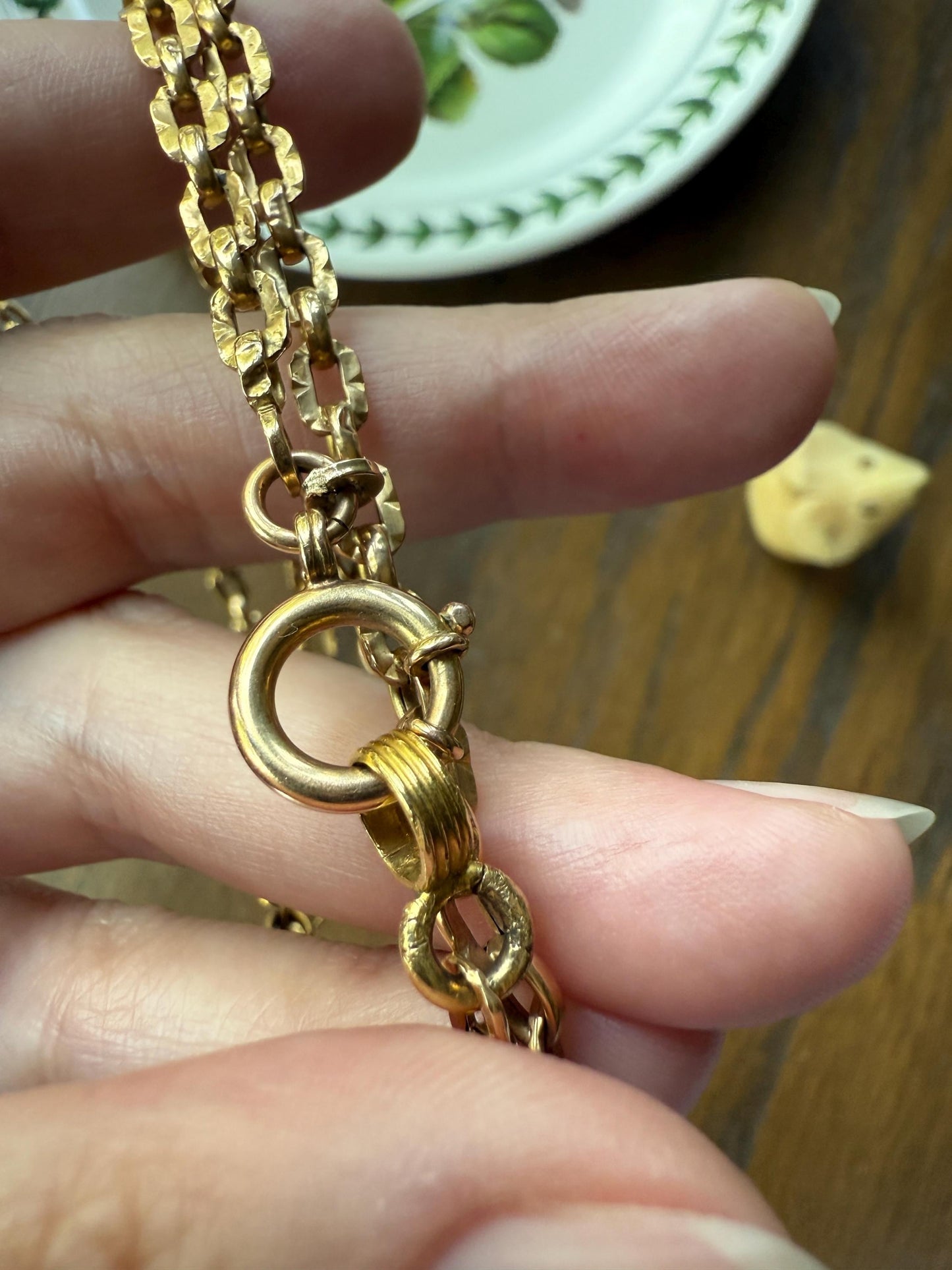 French Antique Tube Link Necklace Chain 15.75 Inch 6.7g 18k Gold Solid Ornate Collar Choker Pendant Holder Layer Belle Epoque Gift Neckmess