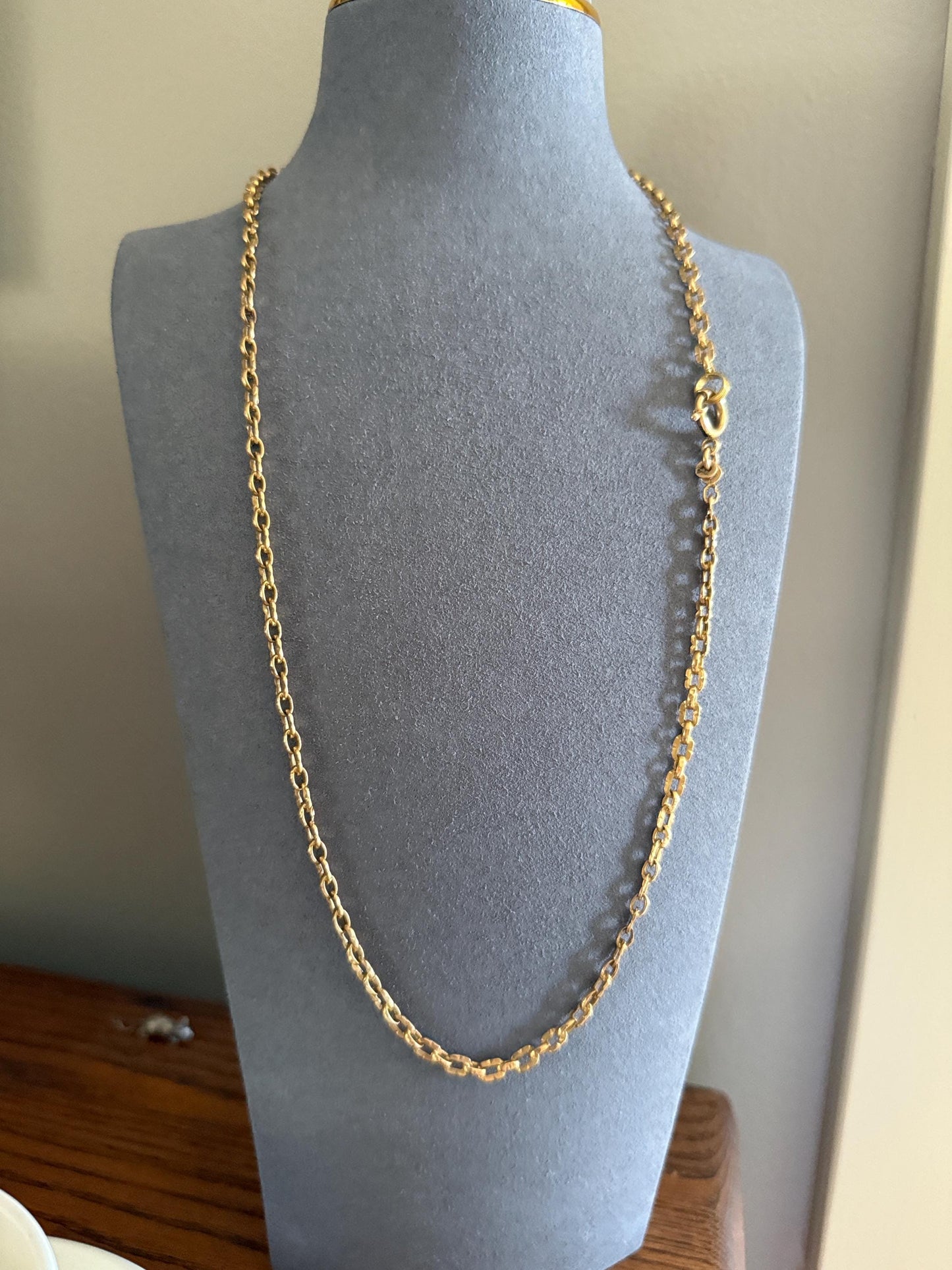 French Antique Tube Link Necklace Chain 15.75 Inch 6.7g 18k Gold Solid Ornate Collar Choker Pendant Holder Layer Belle Epoque Gift Neckmess