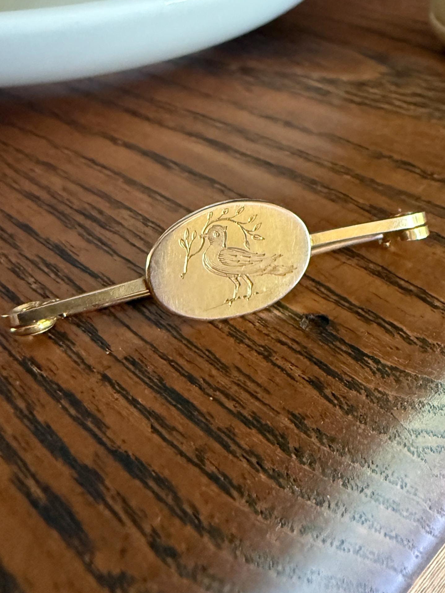 DOVE of Peace Bird Olive Branch Antique Victorian Hand Engraved Safety Pin Extender Connector Charm Holder 9k Gold