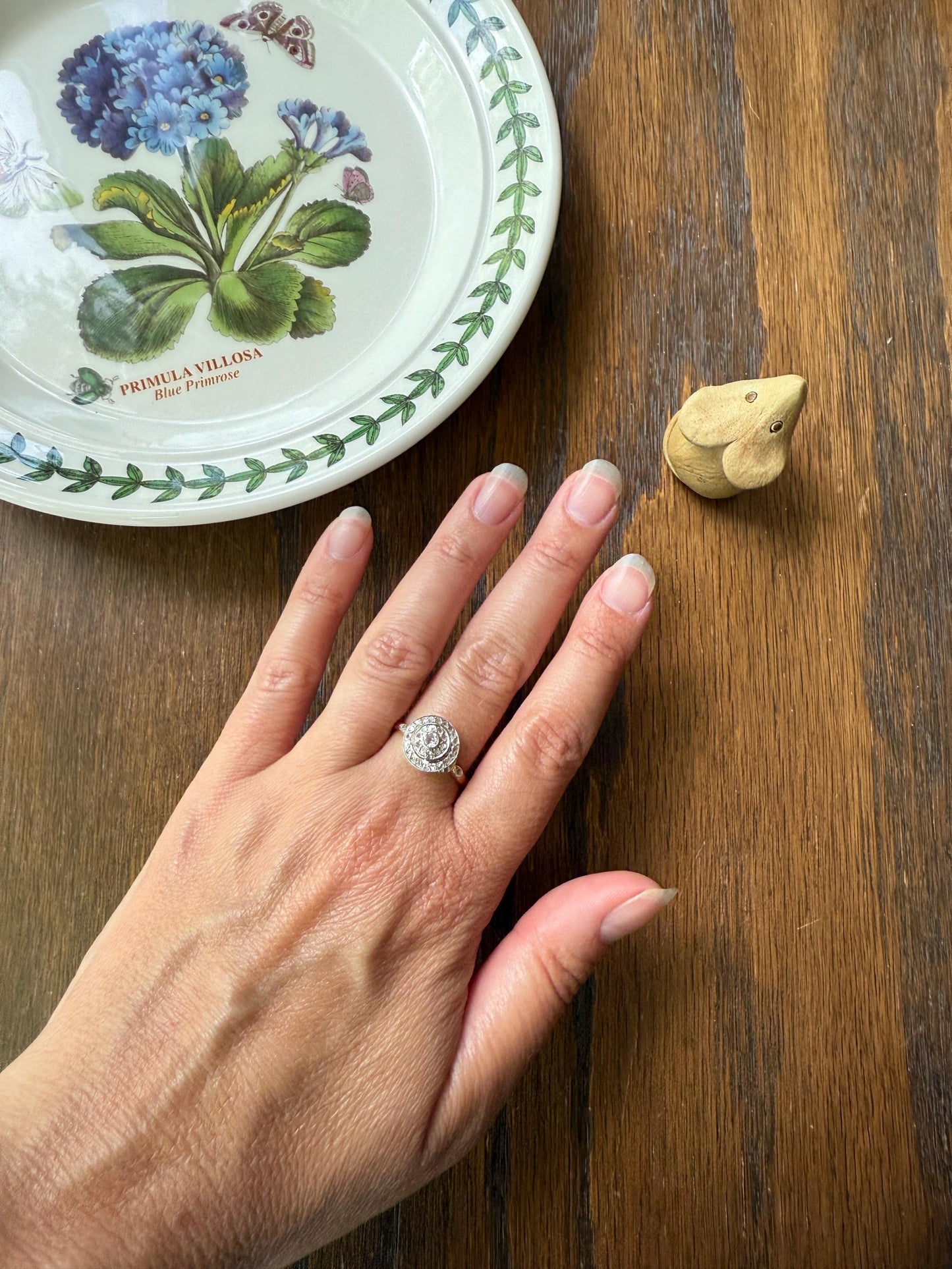 Tall Antique Rose Old Mine Cut DIAMOND Bullseye Target Halo Ring Geometric Stacker French Belle Epoque 18k Gold Platinum Bezel Set